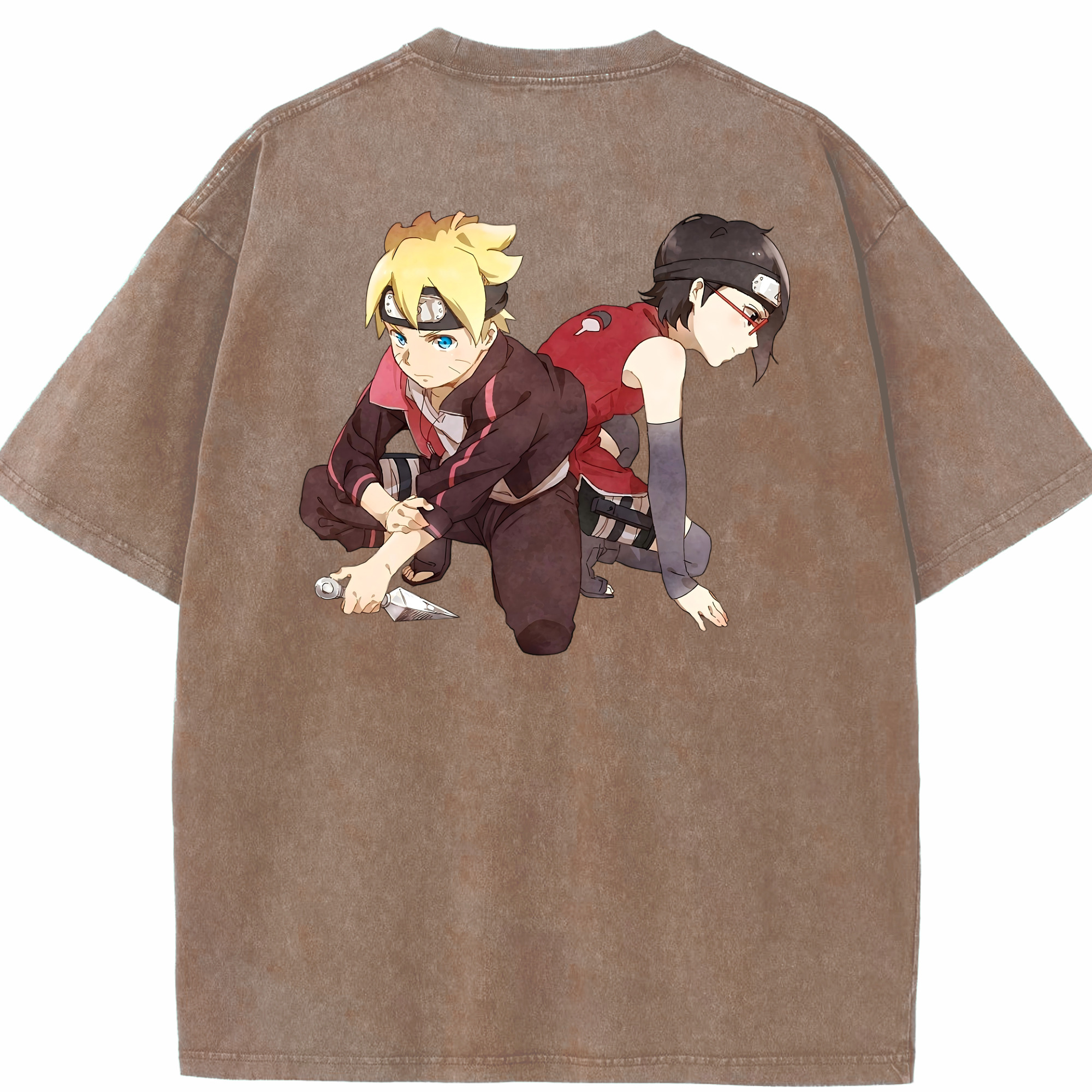（画像用） NARUTO -ナルト- うちは サラダ Uchiha Sarada 綿100% ヴィンテージ風 半袖Tシャツ（背面プリント）