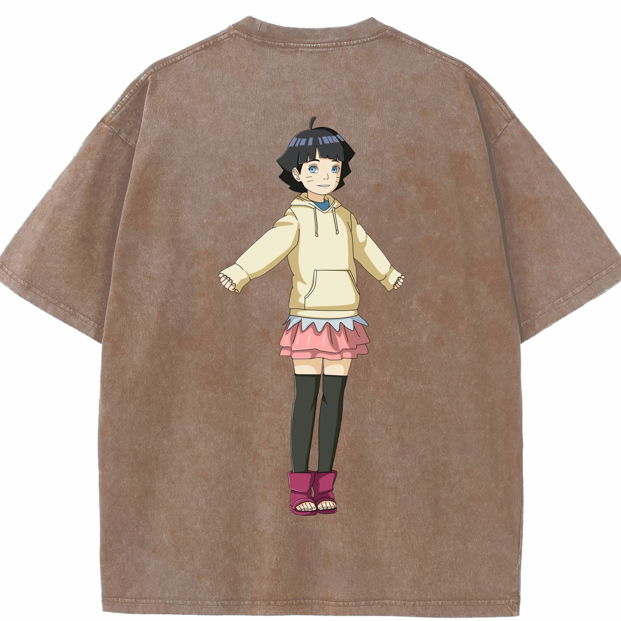 （画像用） NARUTO -ナルト- うずまき ヒマワリ Uzumaki Himawari 綿100% ヴィンテージ風 半袖Tシャツ（背面プリント）