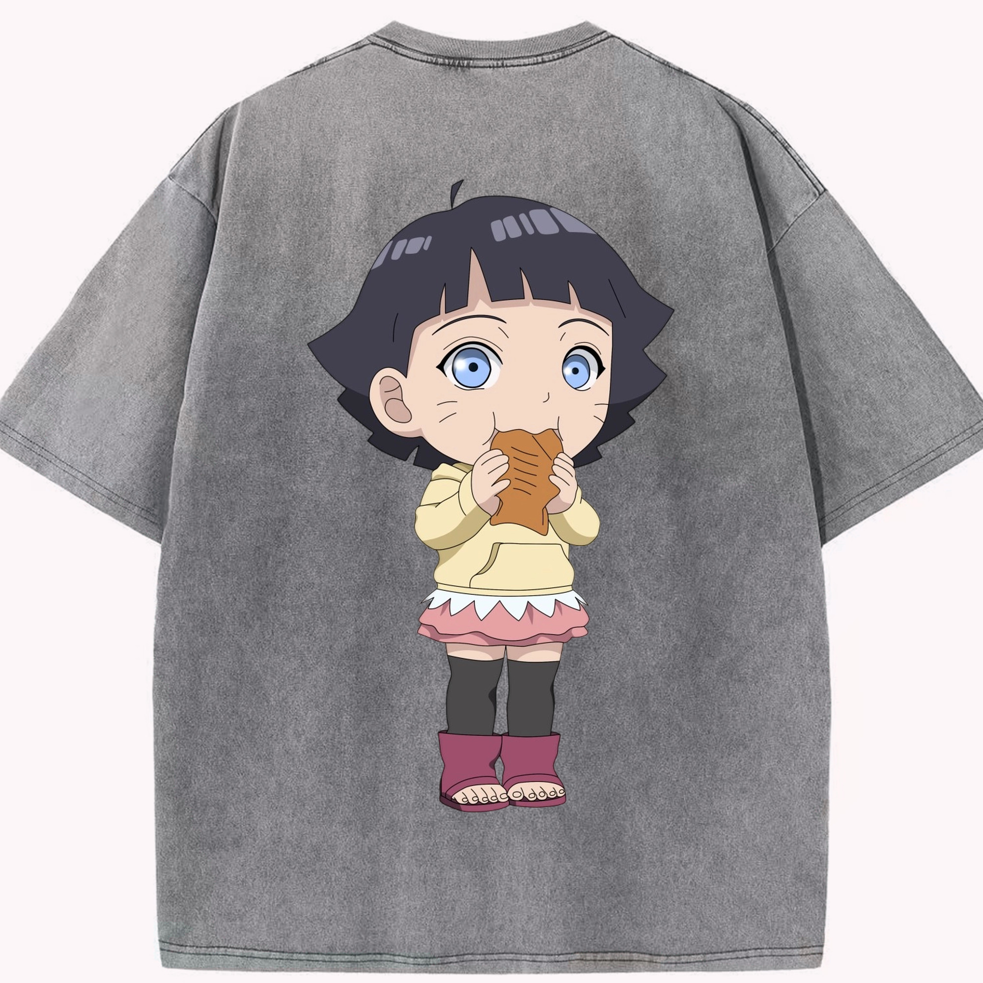 （画像用） NARUTO -ナルト- うずまき ヒマワリ Uzumaki Himawari 綿100% ヴィンテージ風 半袖Tシャツ（背面プリント）