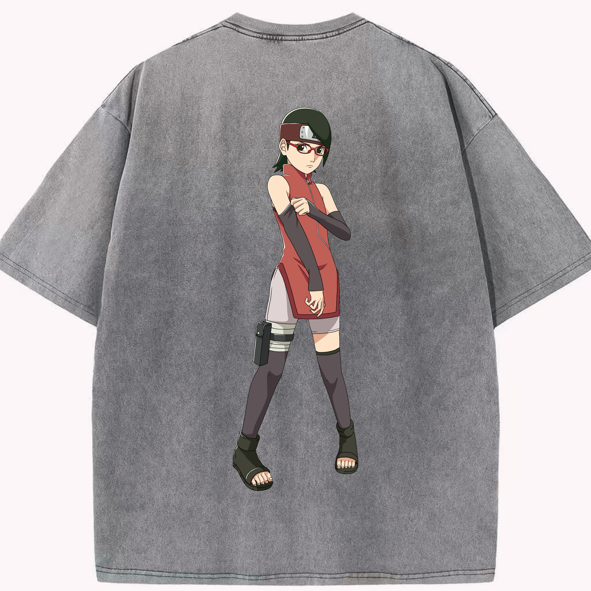 （画像用） NARUTO -ナルト- うちは サラダ Uchiha Sarada 綿100% ヴィンテージ風 半袖Tシャツ（背面プリント）