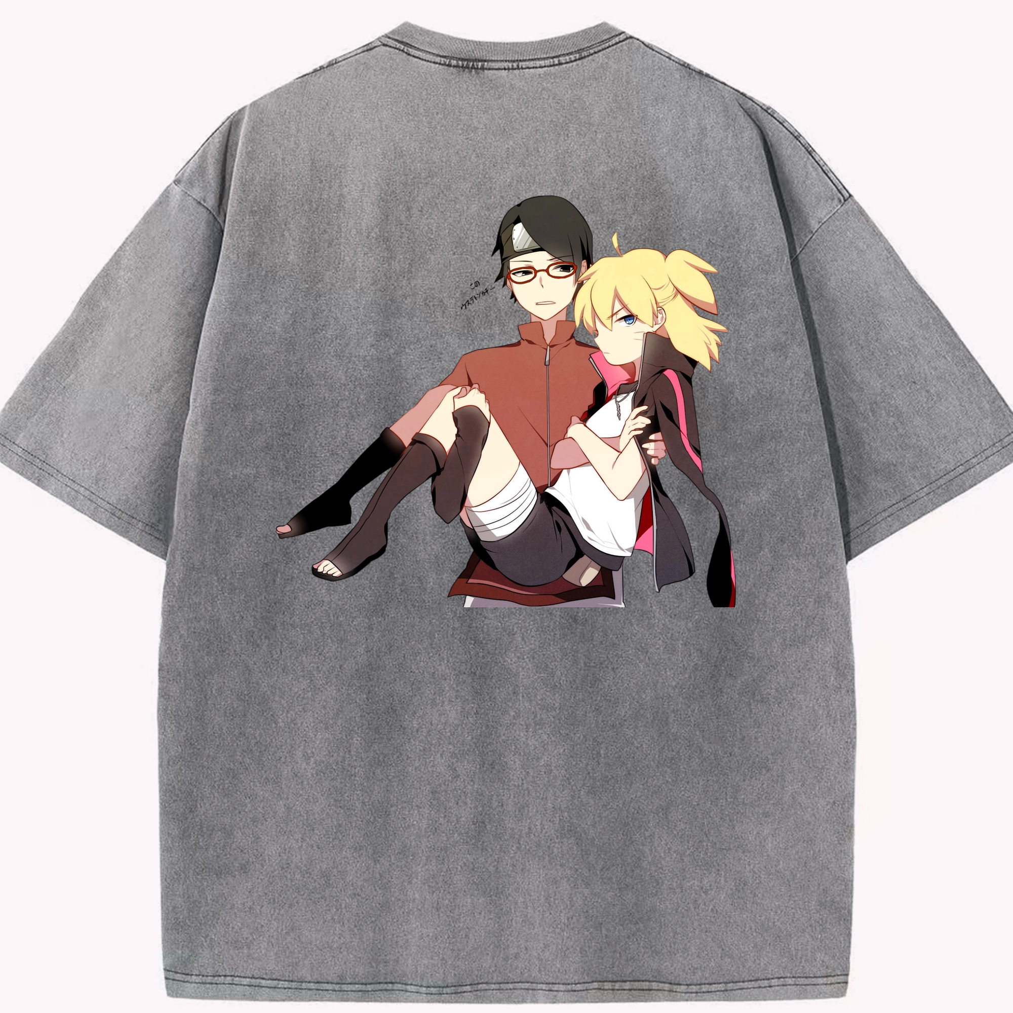 （画像用） NARUTO -ナルト- うちは サラダ Uchiha Sarada 綿100% ヴィンテージ風 半袖Tシャツ（背面プリント）