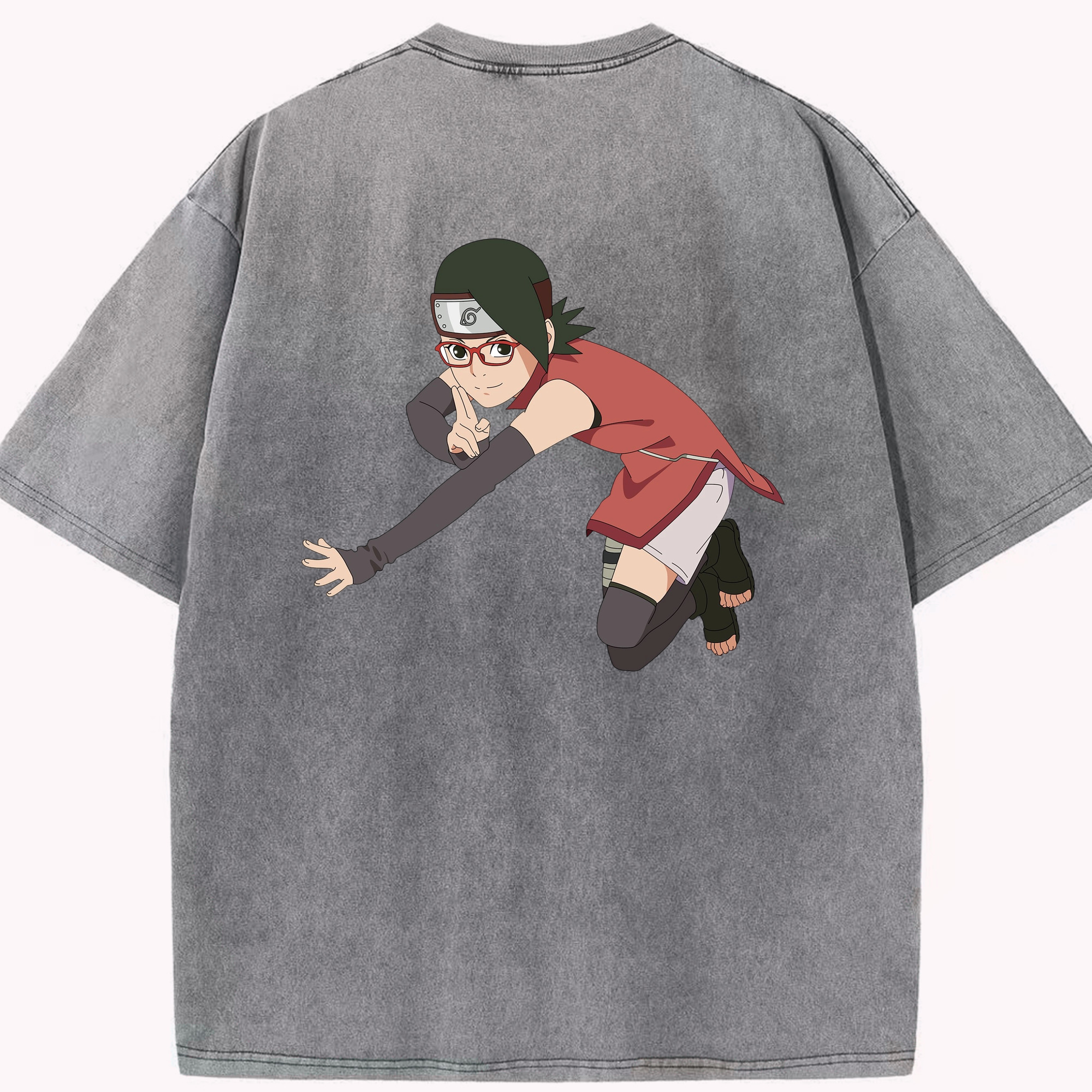 （画像用） NARUTO -ナルト- うちは サラダ Uchiha Sarada 綿100% ヴィンテージ風 半袖Tシャツ（背面プリント）