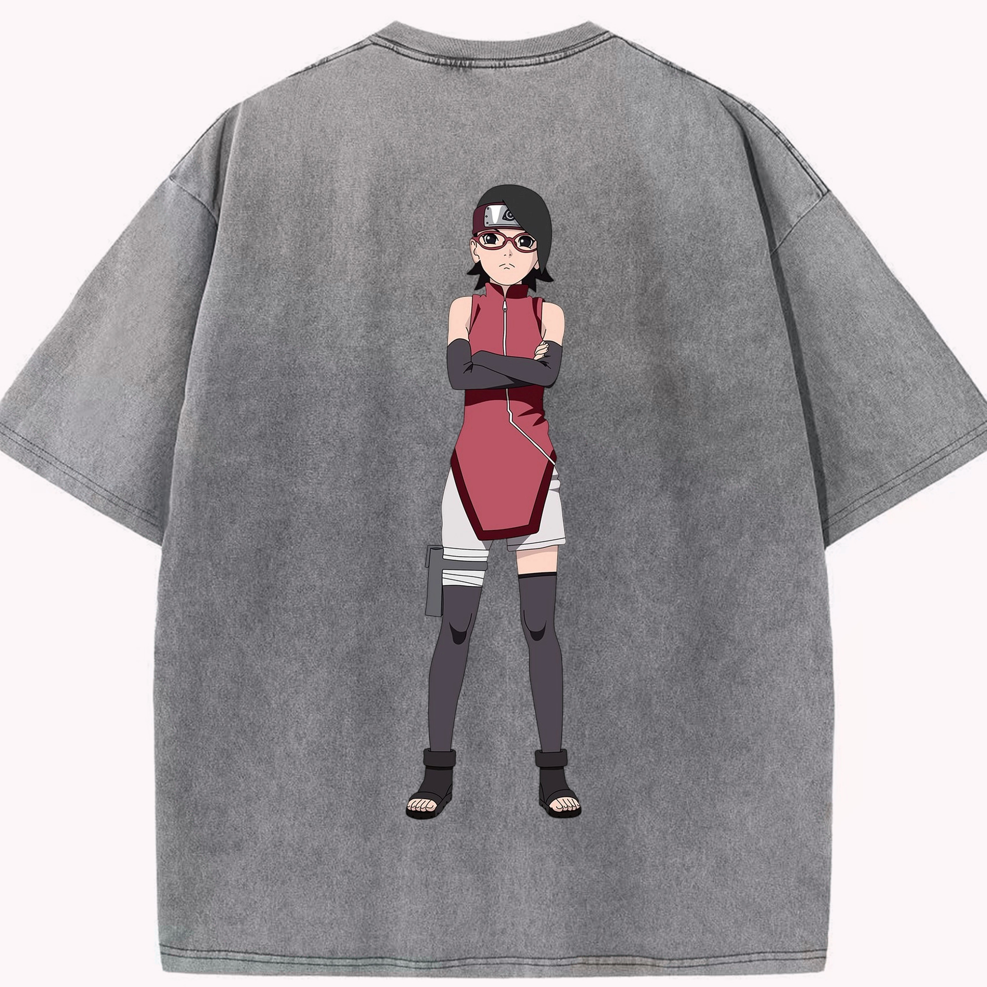 （画像用） NARUTO -ナルト- うちは サラダ Uchiha Sarada 綿100% ヴィンテージ風 半袖Tシャツ（背面プリント）