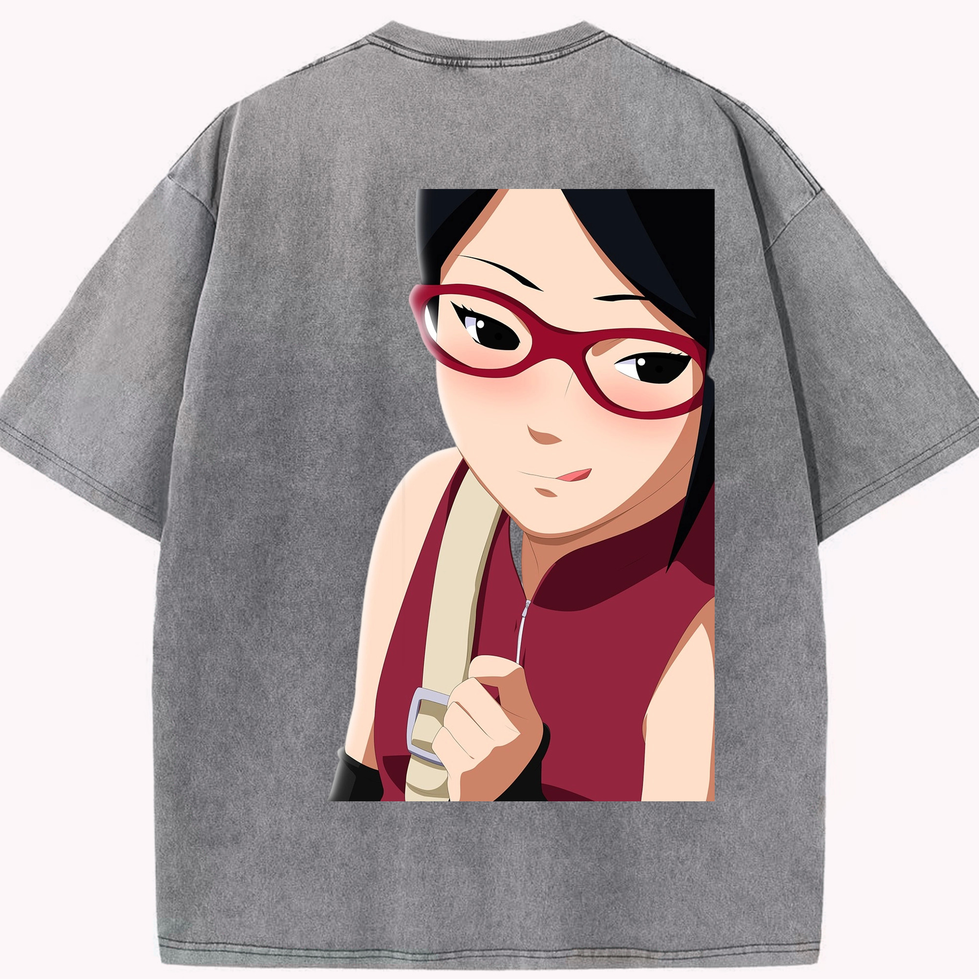 （画像用） NARUTO -ナルト- うちは サラダ Uchiha Sarada 綿100% ヴィンテージ風 半袖Tシャツ（背面プリント）