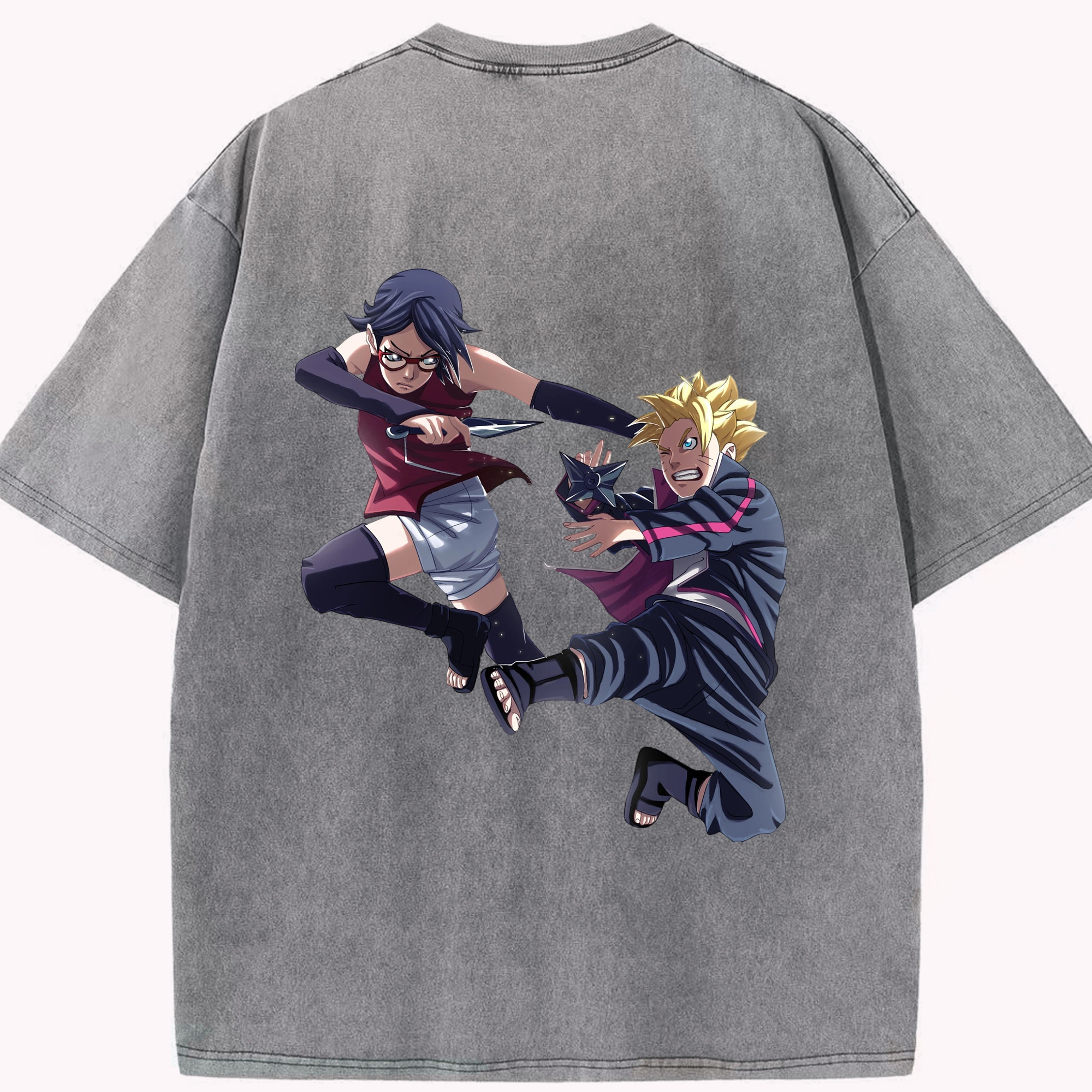 （画像用） NARUTO -ナルト- うちは サラダ Uchiha Sarada 綿100% ヴィンテージ風 半袖Tシャツ（背面プリント）