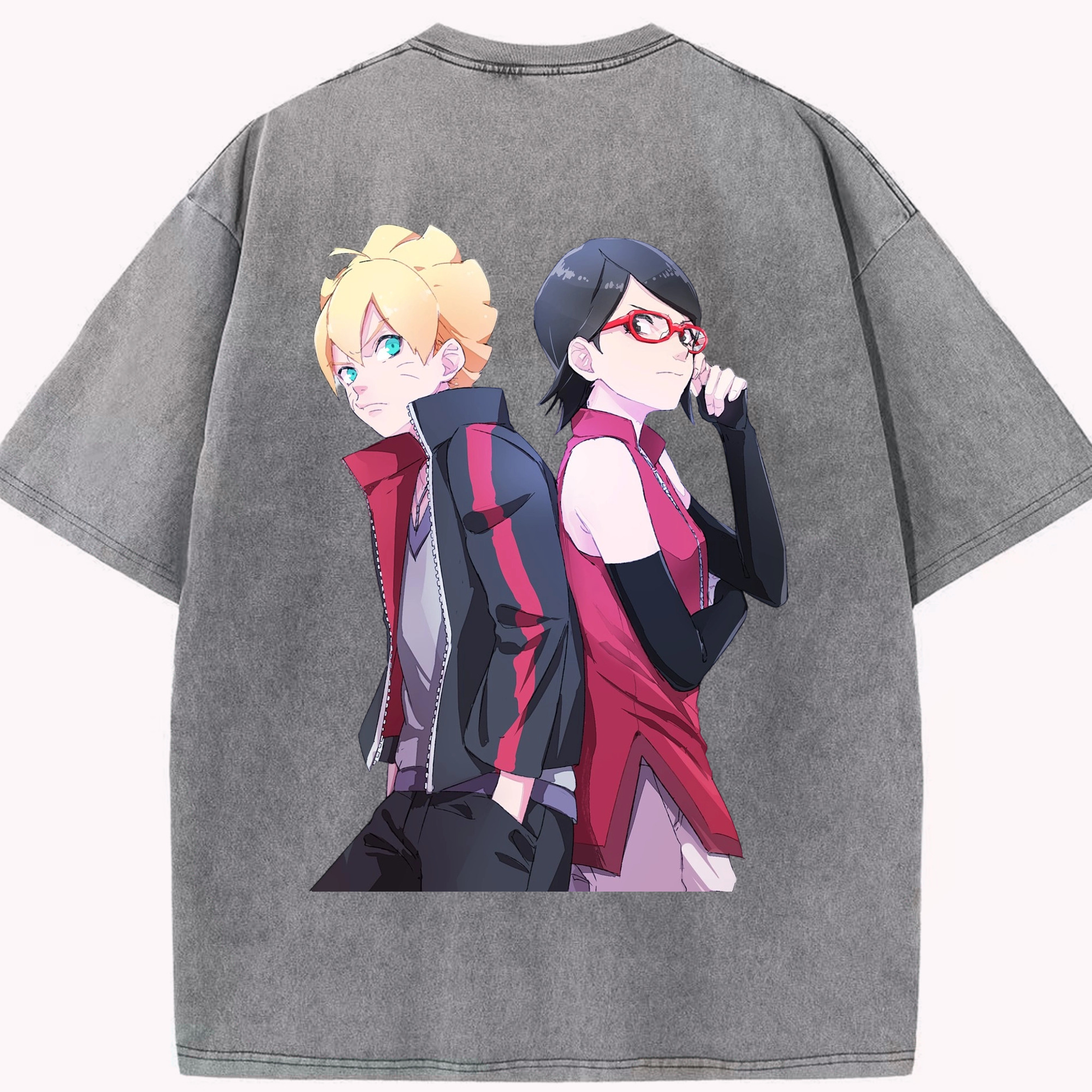 （画像用） NARUTO -ナルト- うちは サラダ Uchiha Sarada 綿100% ヴィンテージ風 半袖Tシャツ（背面プリント）