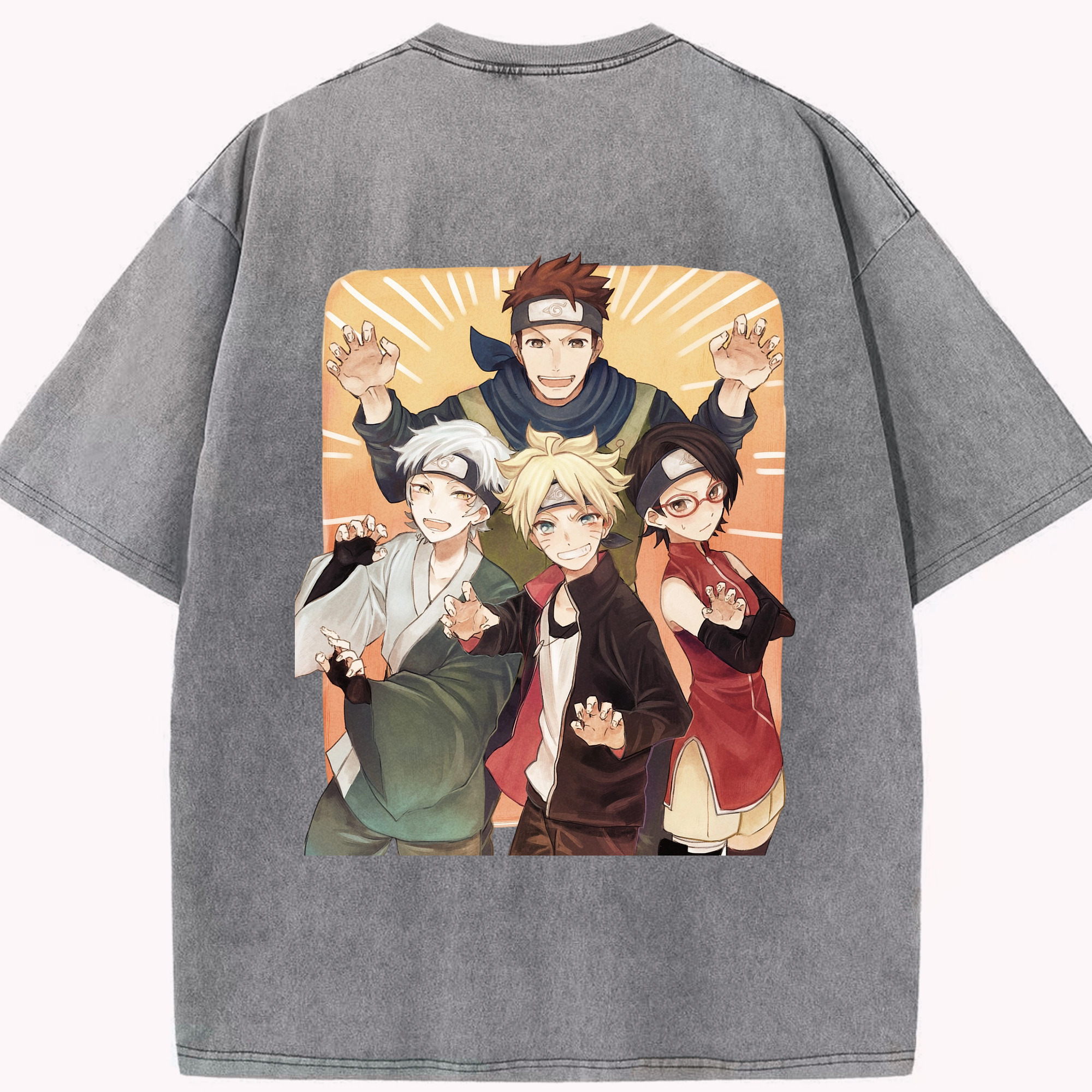 （画像用） NARUTO -ナルト- うちは サラダ Uchiha Sarada 綿100% ヴィンテージ風 半袖Tシャツ（背面プリント）