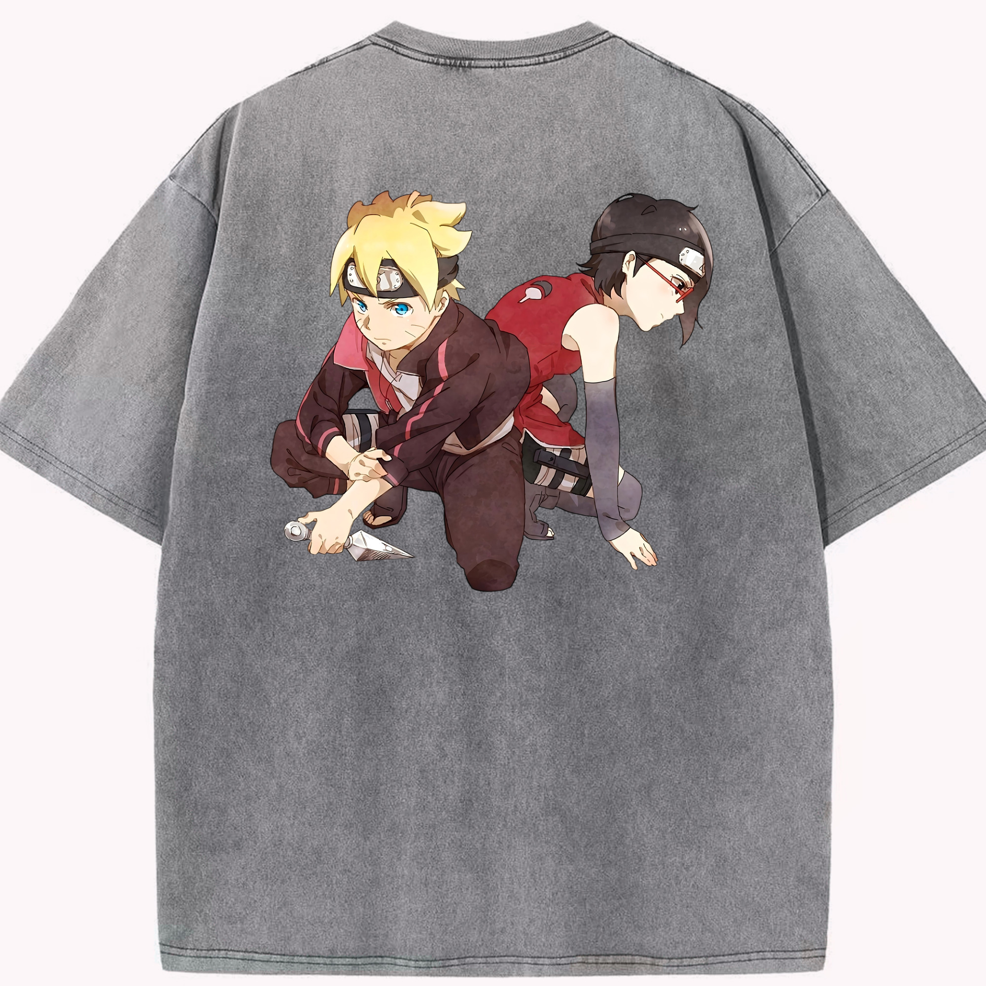（画像用） NARUTO -ナルト- うちは サラダ Uchiha Sarada 綿100% ヴィンテージ風 半袖Tシャツ（背面プリント）