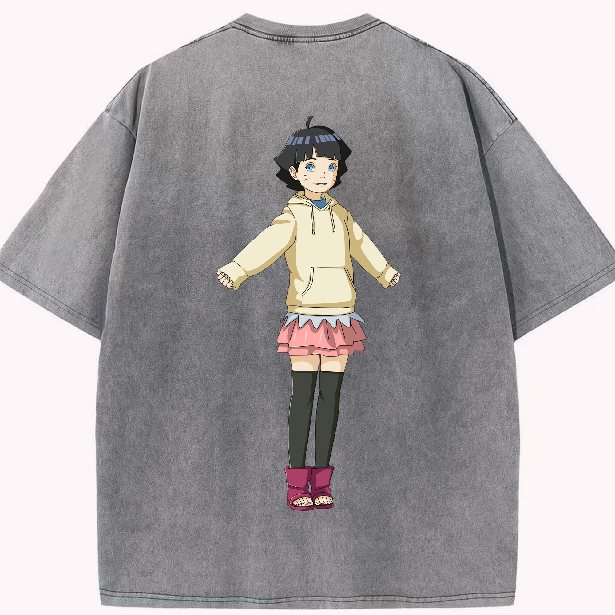 （画像用） NARUTO -ナルト- うずまき ヒマワリ Uzumaki Himawari 綿100% ヴィンテージ風 半袖Tシャツ（背面プリント）