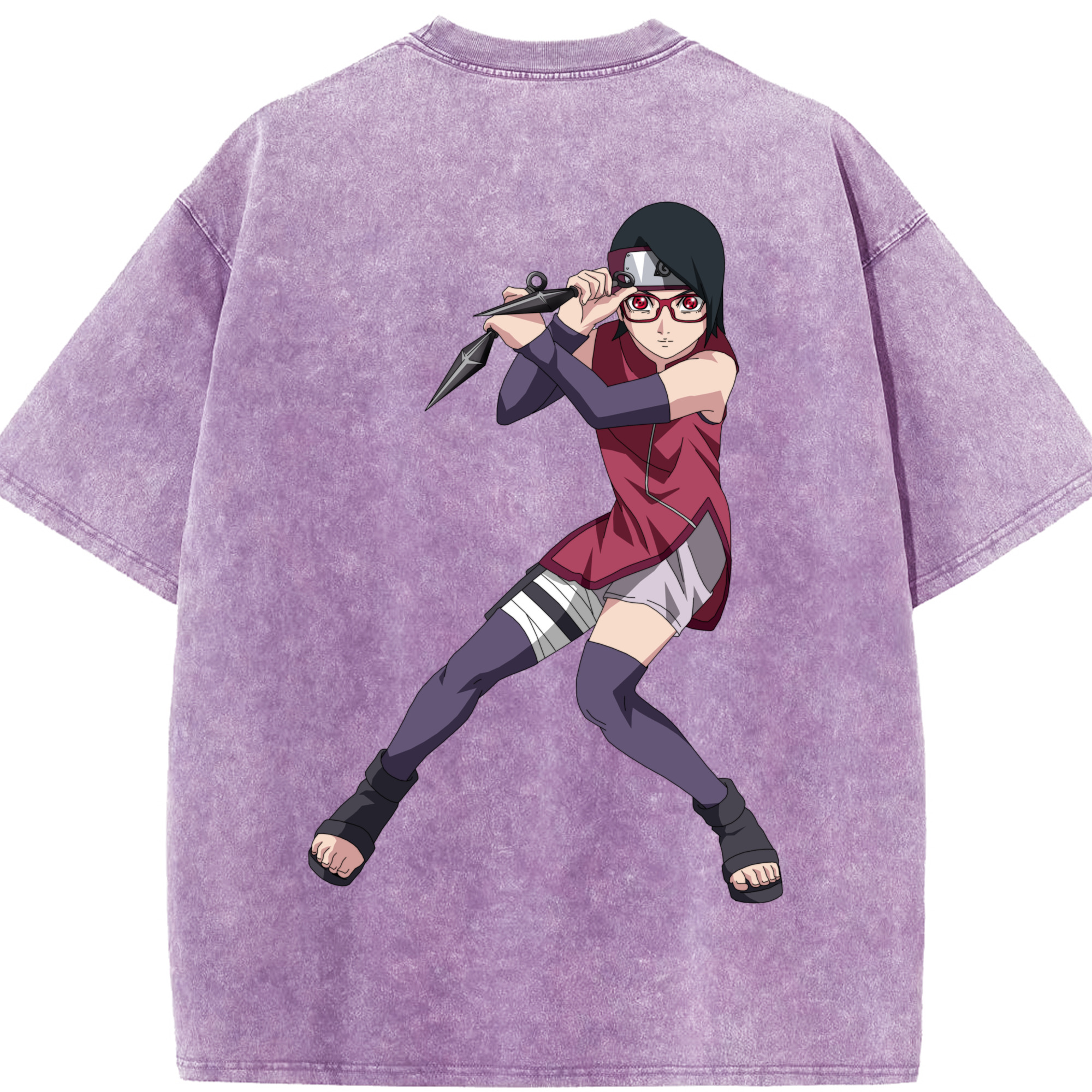 （画像用） NARUTO -ナルト- うちは サラダ Uchiha Sarada 綿100% ヴィンテージ風 半袖Tシャツ（背面プリント）
