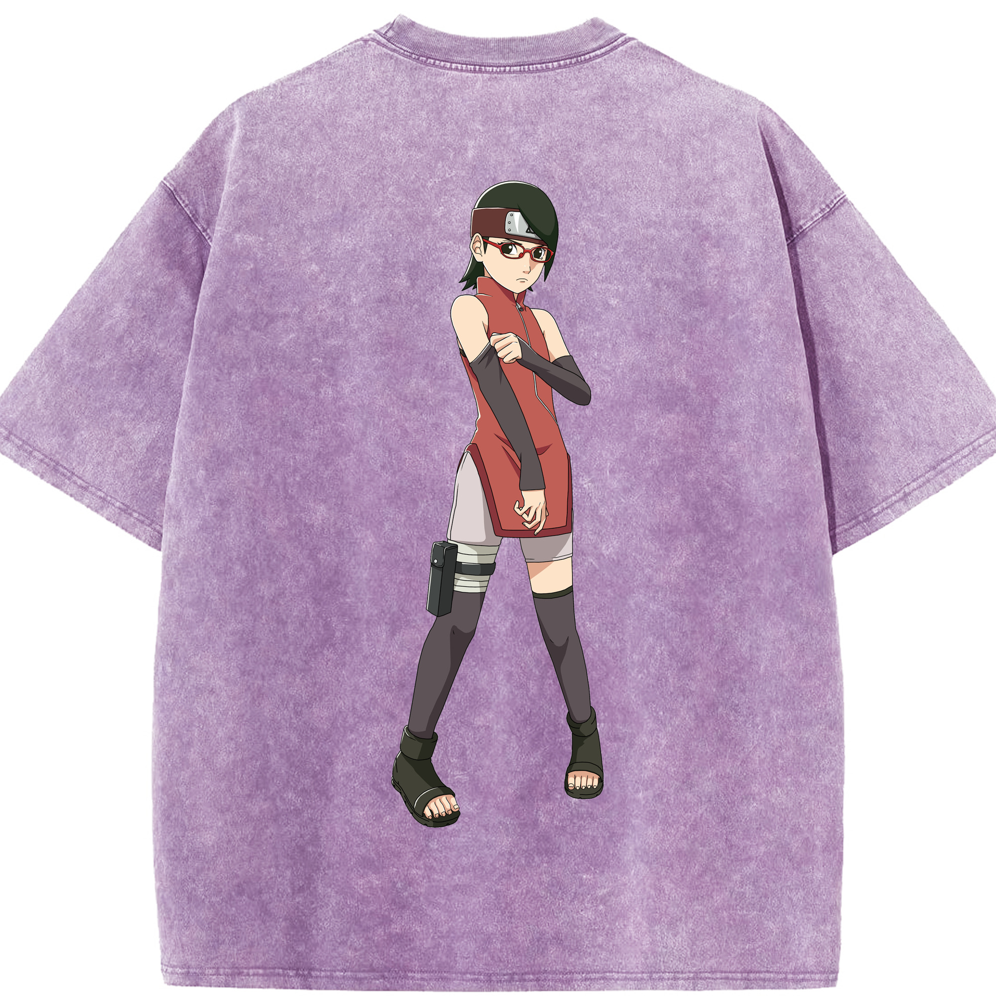 （画像用） NARUTO -ナルト- うちは サラダ Uchiha Sarada 綿100% ヴィンテージ風 半袖Tシャツ（背面プリント）