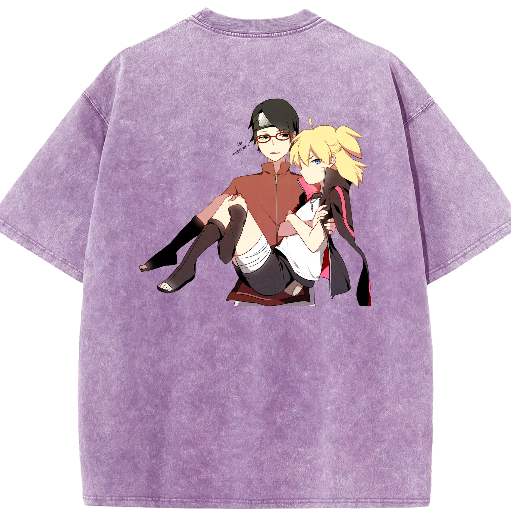 （画像用） NARUTO -ナルト- うちは サラダ Uchiha Sarada 綿100% ヴィンテージ風 半袖Tシャツ（背面プリント）