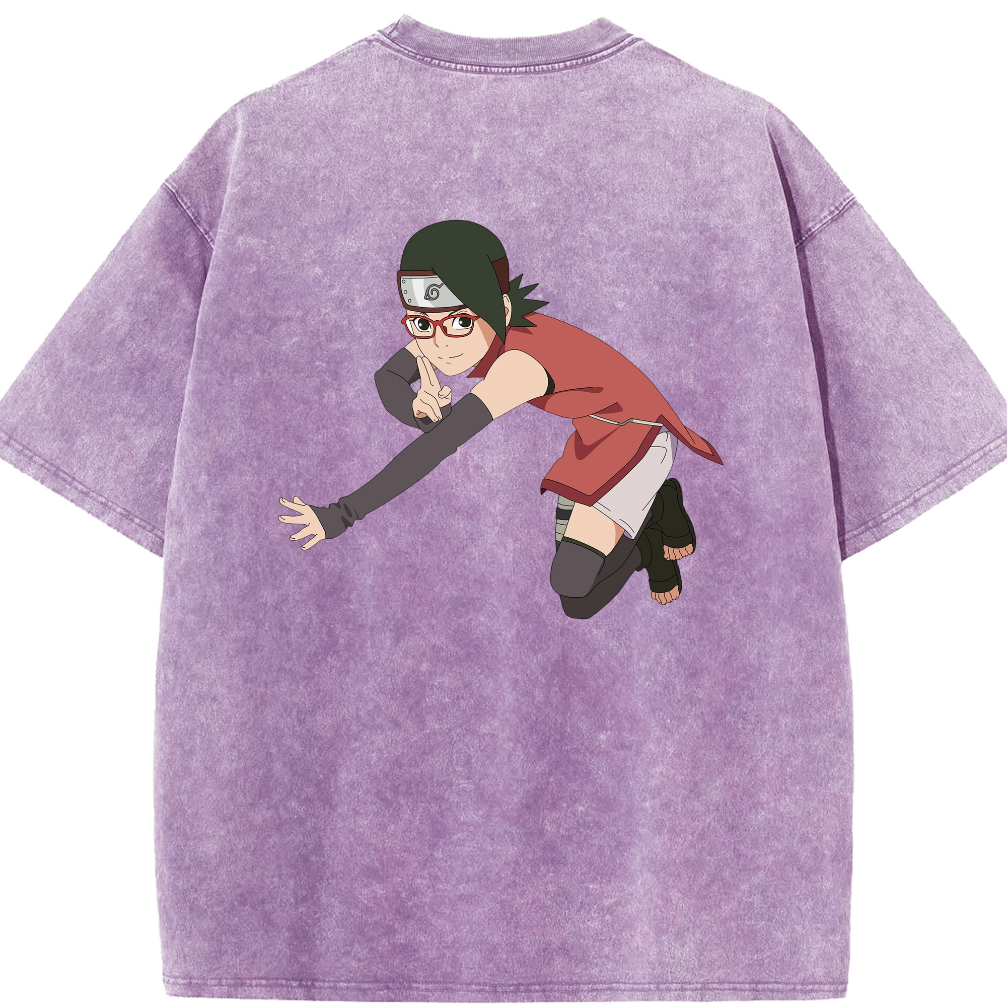 （画像用） NARUTO -ナルト- うちは サラダ Uchiha Sarada 綿100% ヴィンテージ風 半袖Tシャツ（背面プリント）