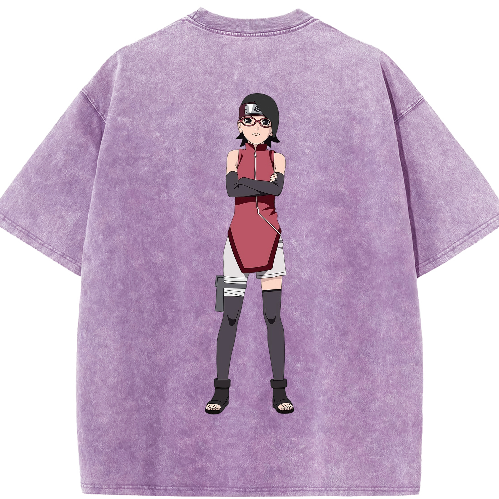 （画像用） NARUTO -ナルト- うちは サラダ Uchiha Sarada 綿100% ヴィンテージ風 半袖Tシャツ（背面プリント）
