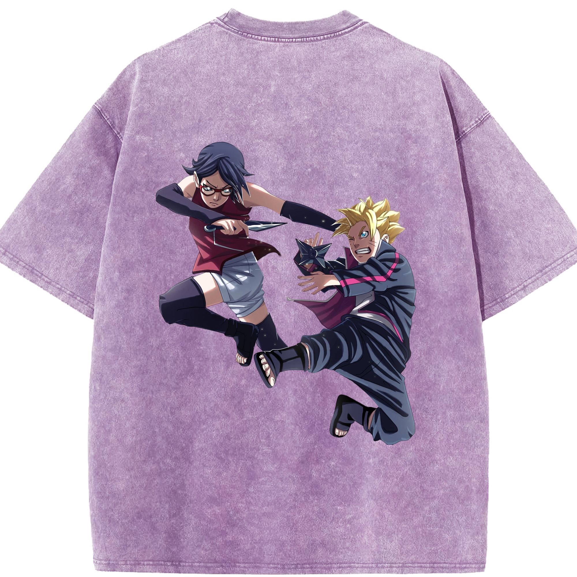 （画像用） NARUTO -ナルト- うちは サラダ Uchiha Sarada 綿100% ヴィンテージ風 半袖Tシャツ（背面プリント）