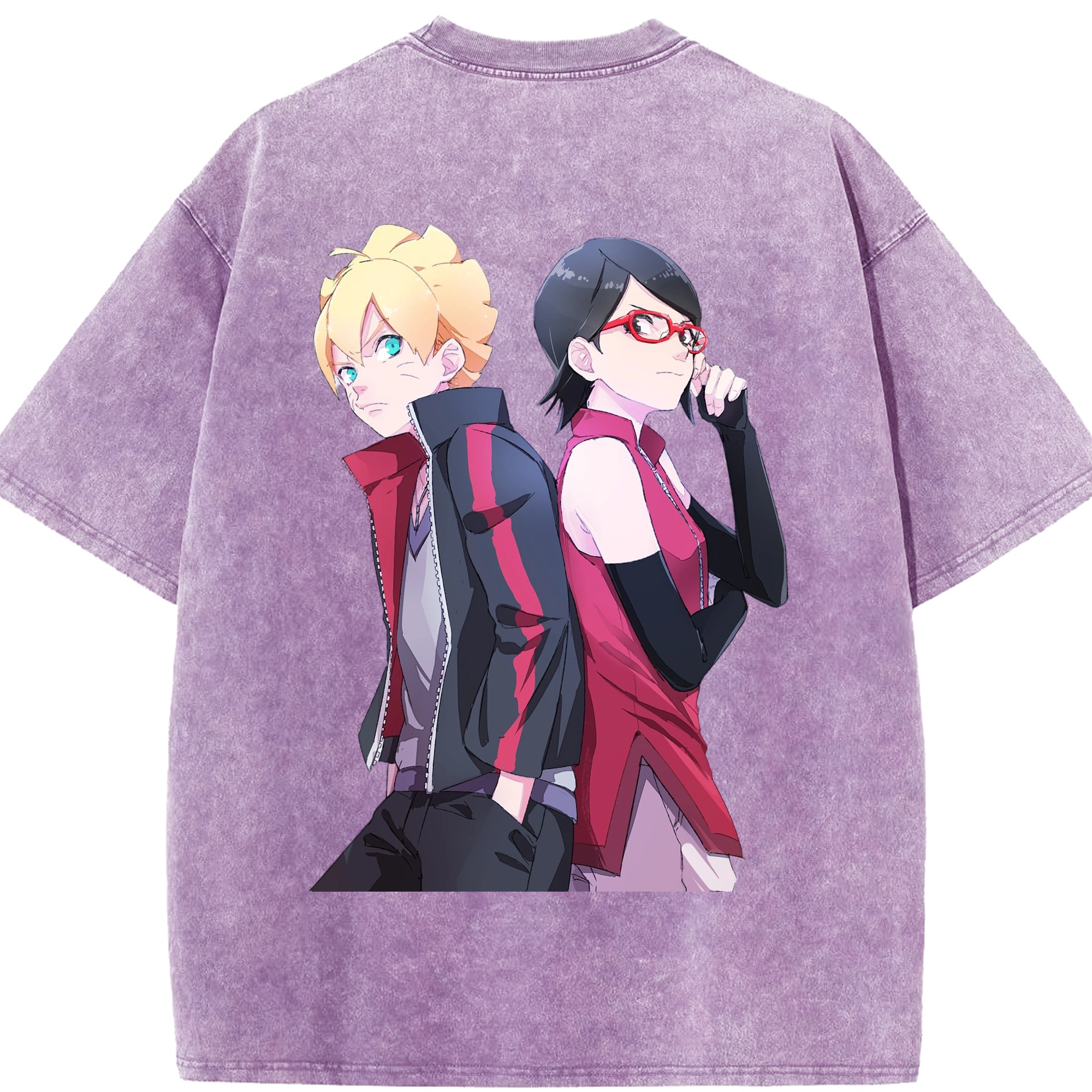 （画像用） NARUTO -ナルト- うちは サラダ Uchiha Sarada 綿100% ヴィンテージ風 半袖Tシャツ（背面プリント）