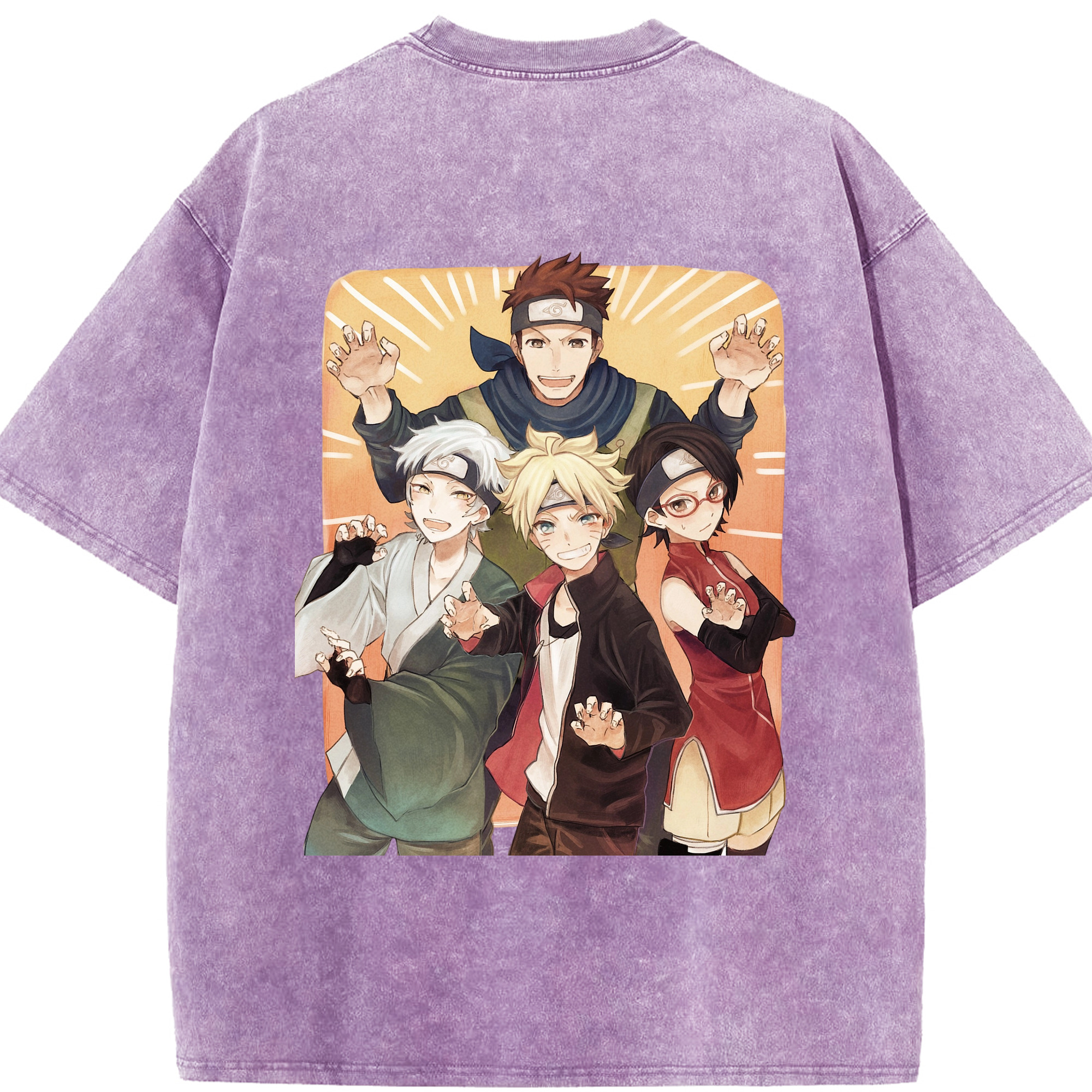 （画像用） NARUTO -ナルト- うちは サラダ Uchiha Sarada 綿100% ヴィンテージ風 半袖Tシャツ（背面プリント）
