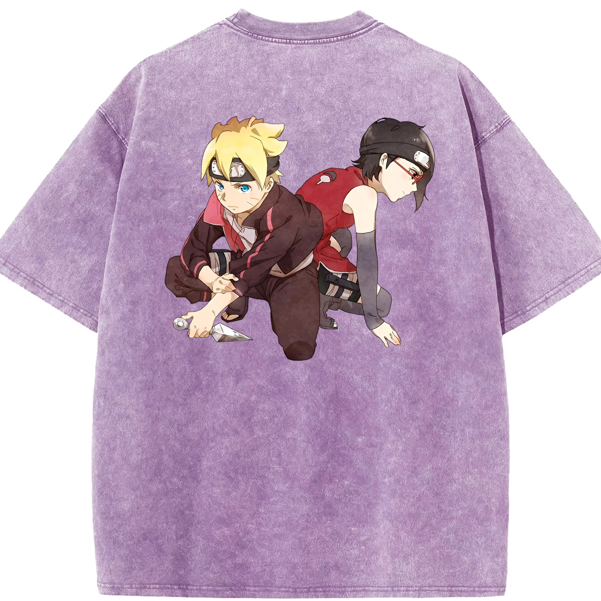 （画像用） NARUTO -ナルト- うちは サラダ Uchiha Sarada 綿100% ヴィンテージ風 半袖Tシャツ（背面プリント）