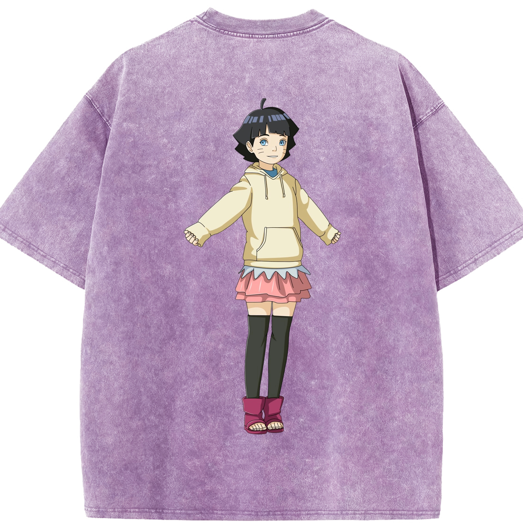 （画像用） NARUTO -ナルト- うずまき ヒマワリ Uzumaki Himawari 綿100% ヴィンテージ風 半袖Tシャツ（背面プリント）