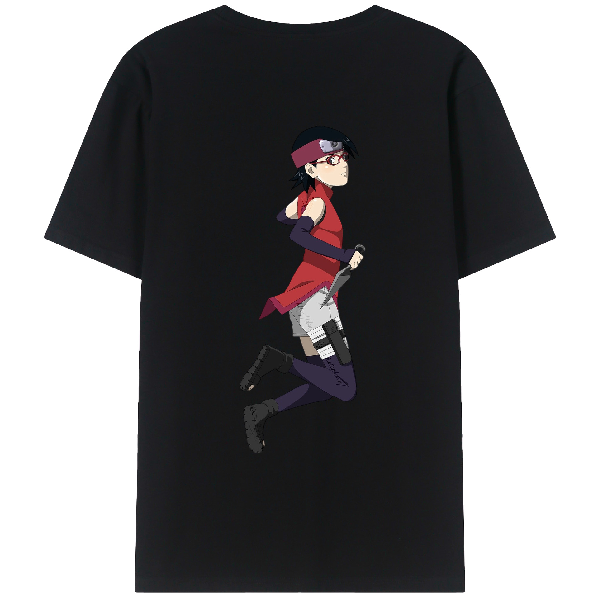 （画像用） NARUTO -ナルト- うちは サラダ Uchiha Sarada 綿100％ メンズ半袖Tシャツ（バックプリント） 通気性