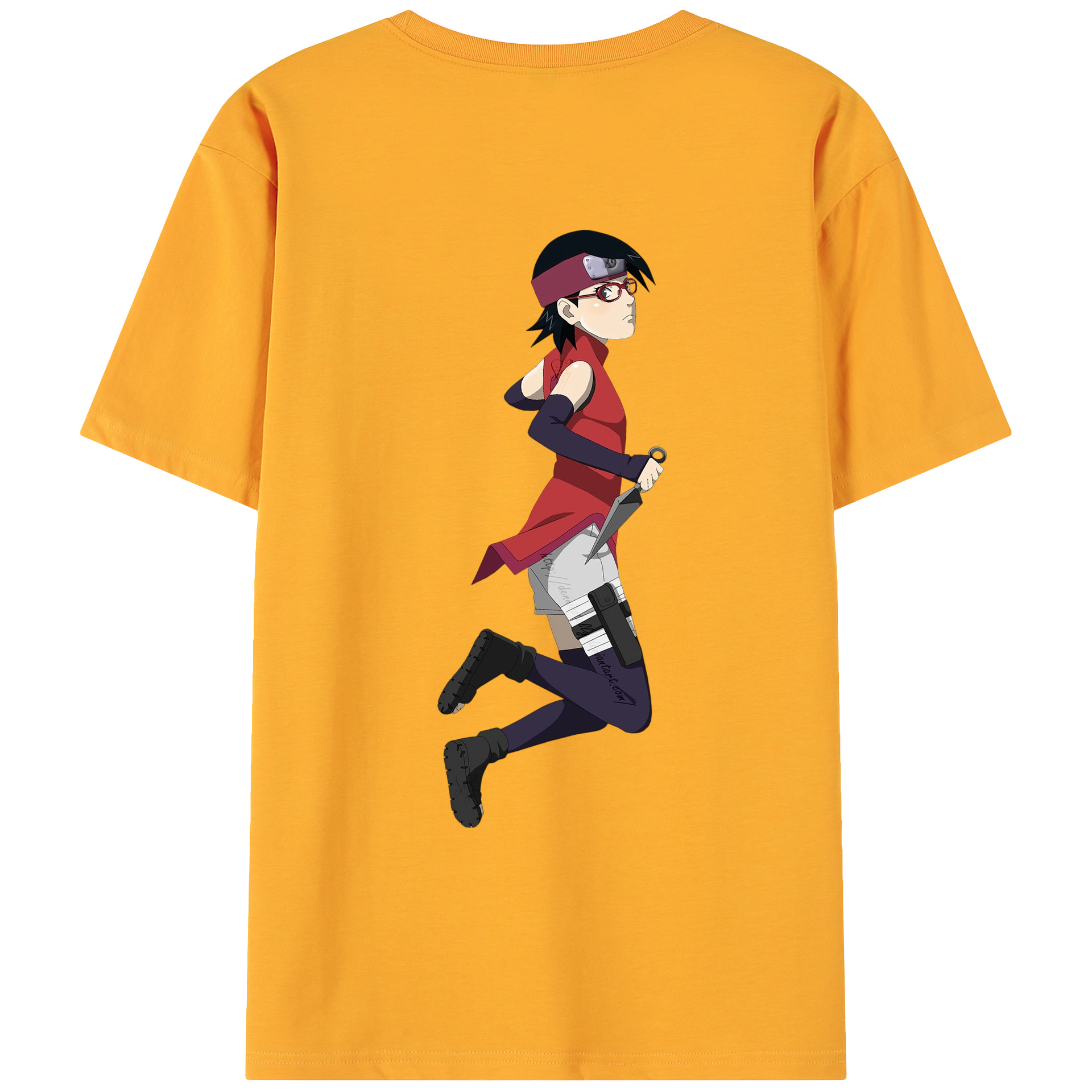 （画像用） NARUTO -ナルト- うちは サラダ Uchiha Sarada 綿100％ メンズ半袖Tシャツ（バックプリント） 通気性