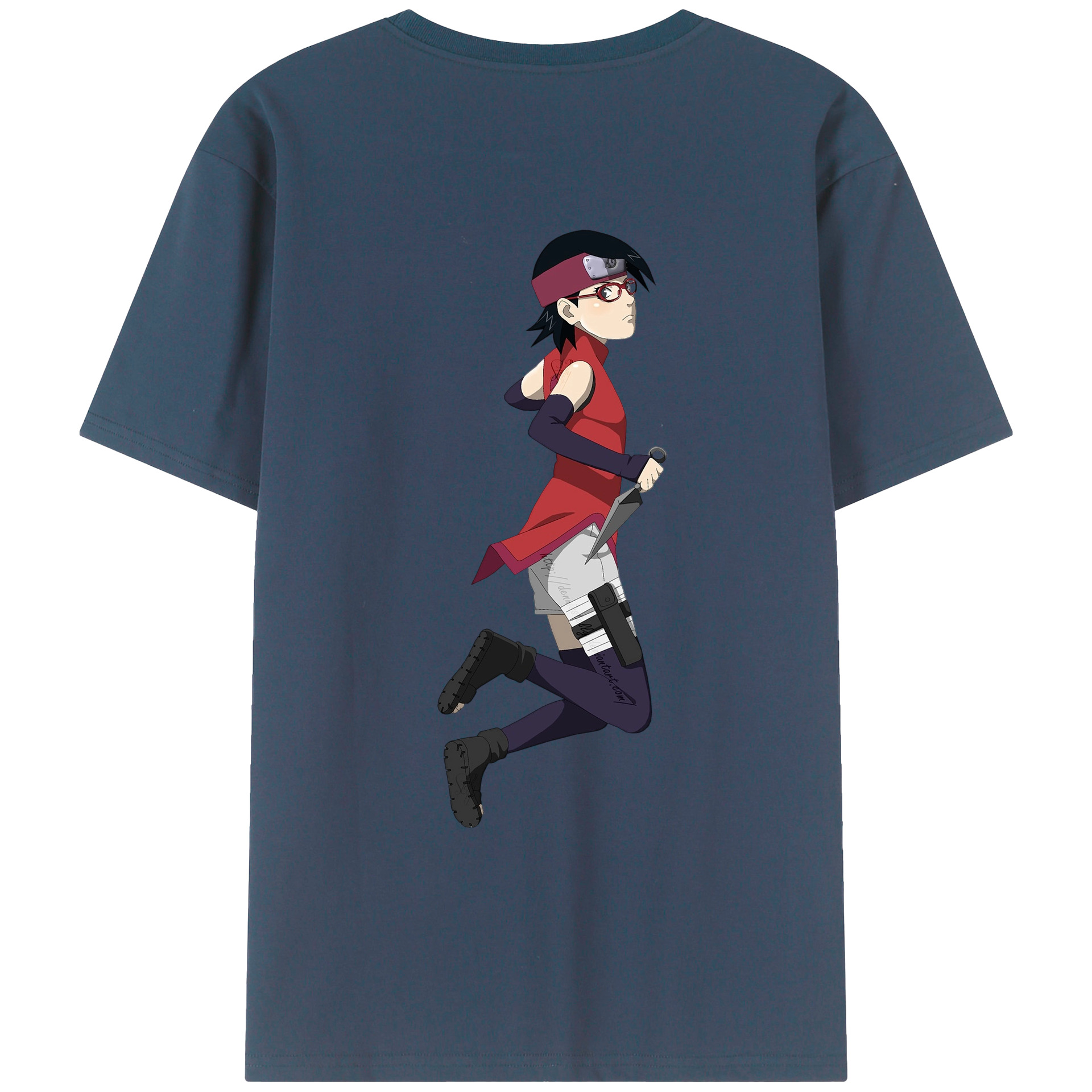 （画像用） NARUTO -ナルト- うちは サラダ Uchiha Sarada 綿100％ メンズ半袖Tシャツ（バックプリント） 通気性