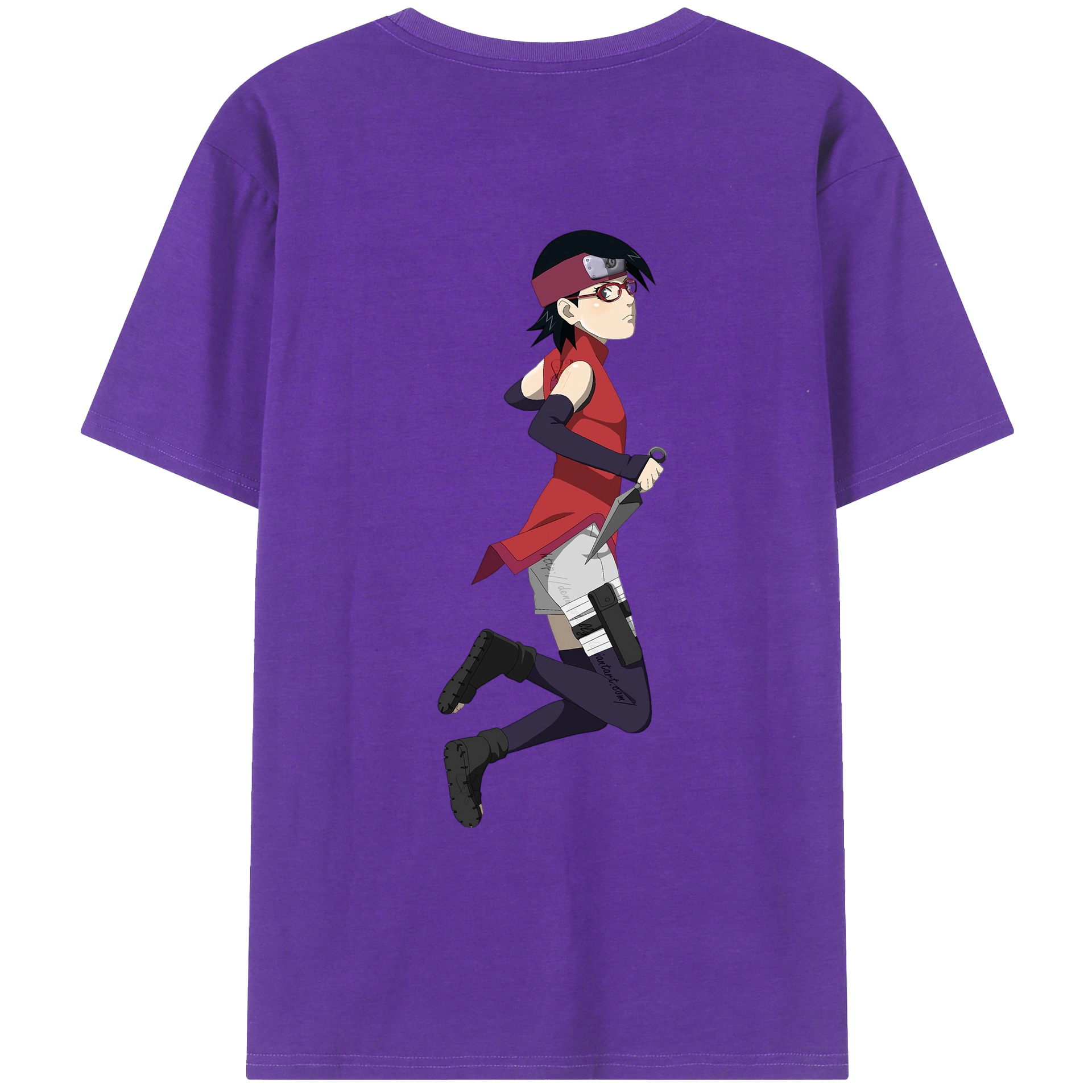 （画像用） NARUTO -ナルト- うちは サラダ Uchiha Sarada 綿100％ メンズ半袖Tシャツ（バックプリント） 通気性