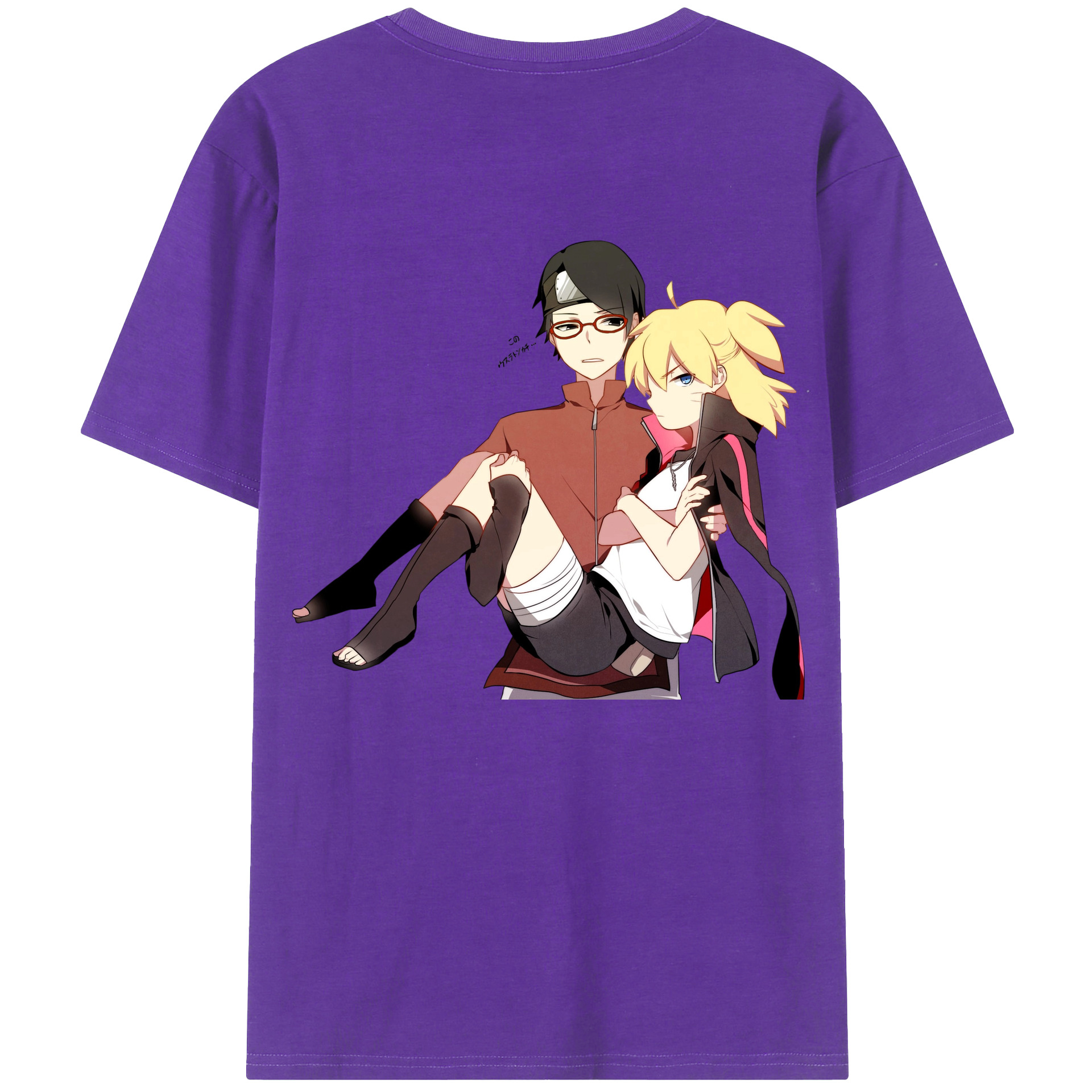 （画像用） NARUTO -ナルト- うちは サラダ Uchiha Sarada 綿100％ メンズ半袖Tシャツ（バックプリント） 通気性