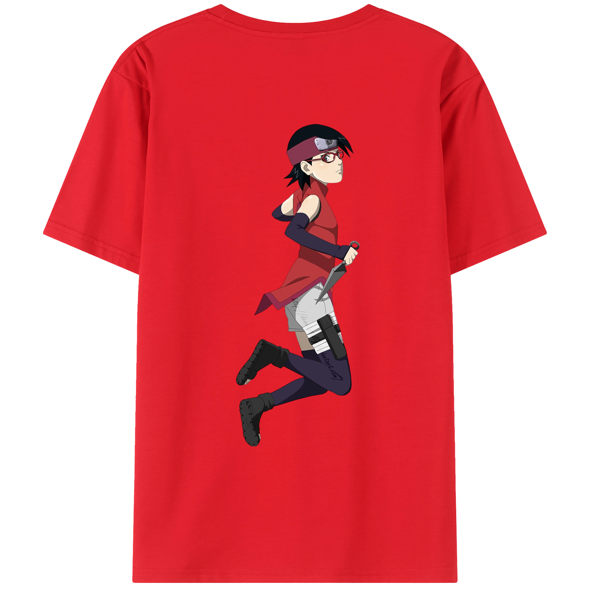 （画像用） NARUTO -ナルト- うちは サラダ Uchiha Sarada 綿100％ メンズ半袖Tシャツ（バックプリント） 通気性