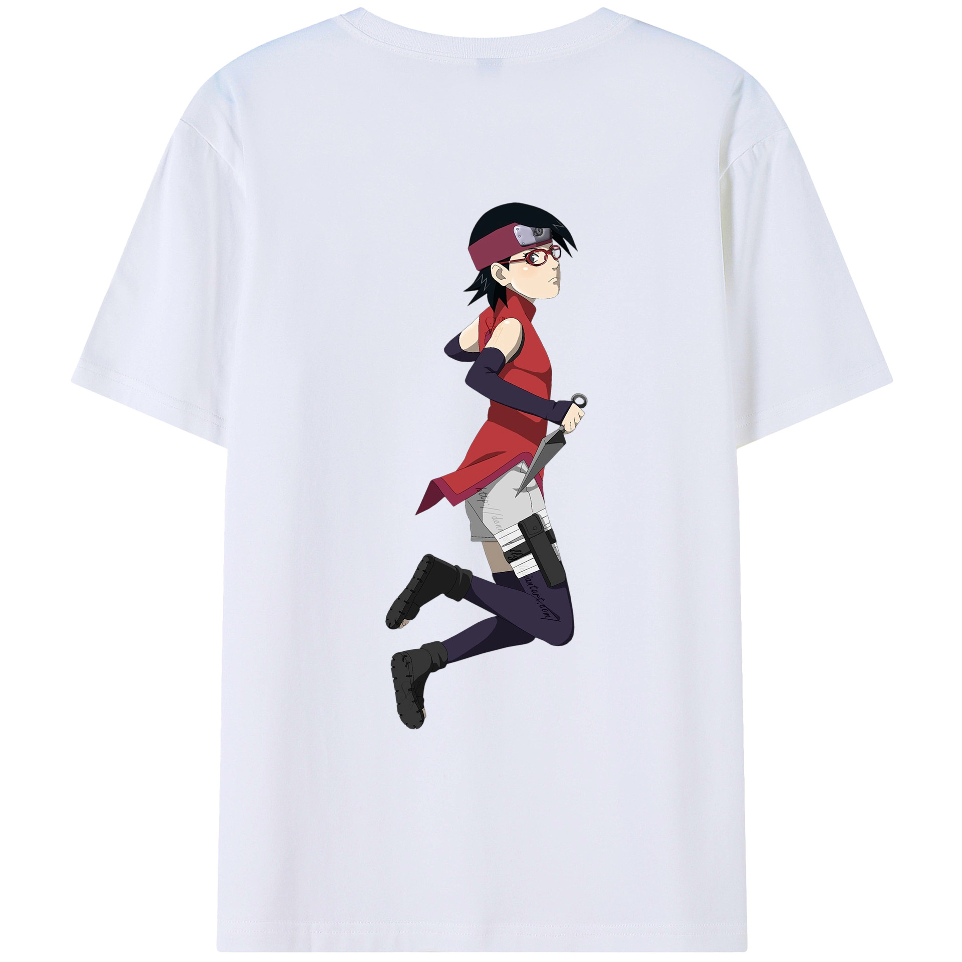 （画像用） NARUTO -ナルト- うちは サラダ Uchiha Sarada 綿100％ メンズ半袖Tシャツ（バックプリント） 通気性
