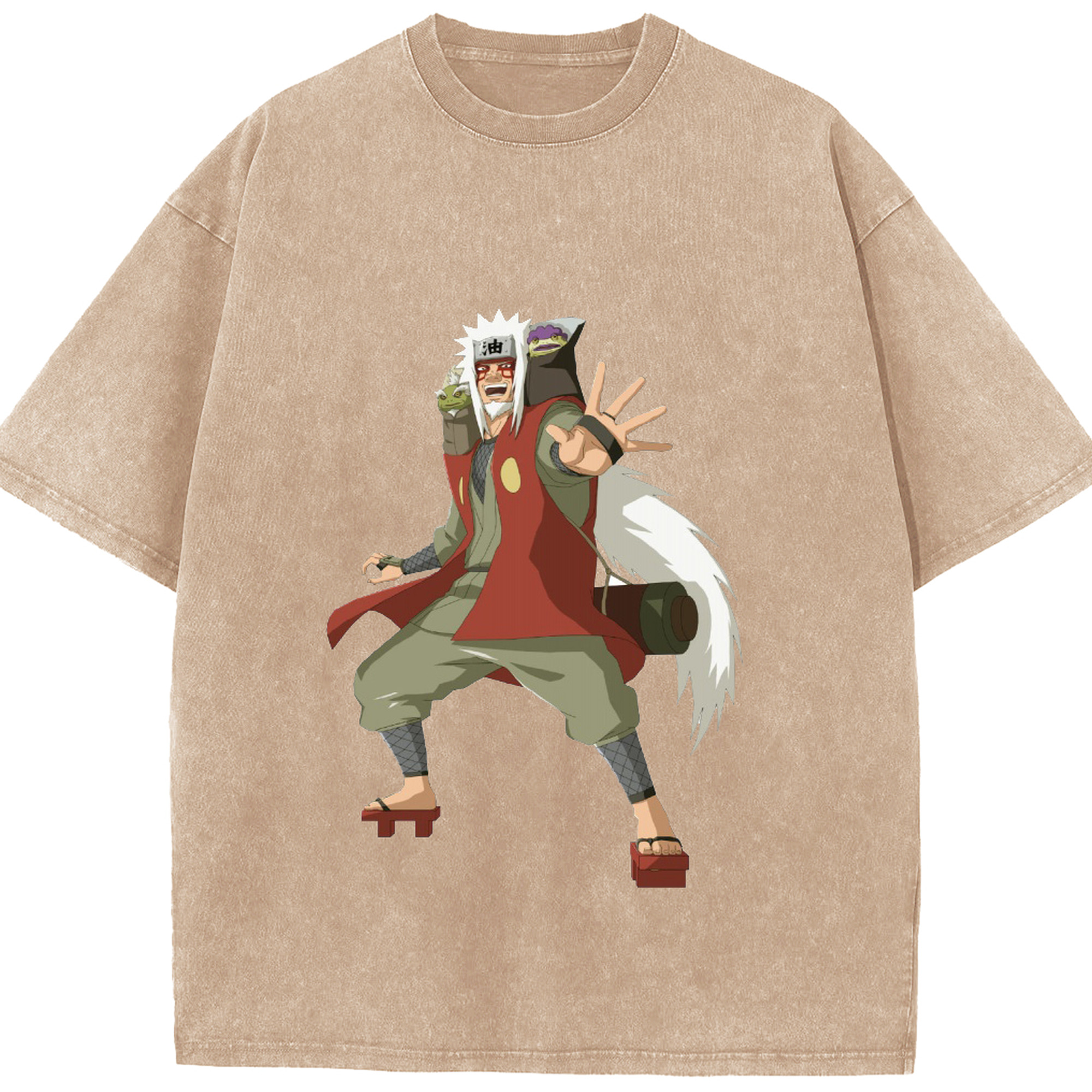 （画像用） NARUTO -ナルト- 自来也（じらいや） Jiraiya 綿100% ヴィンテージ風 半袖Tシャツ（フロントプリント）