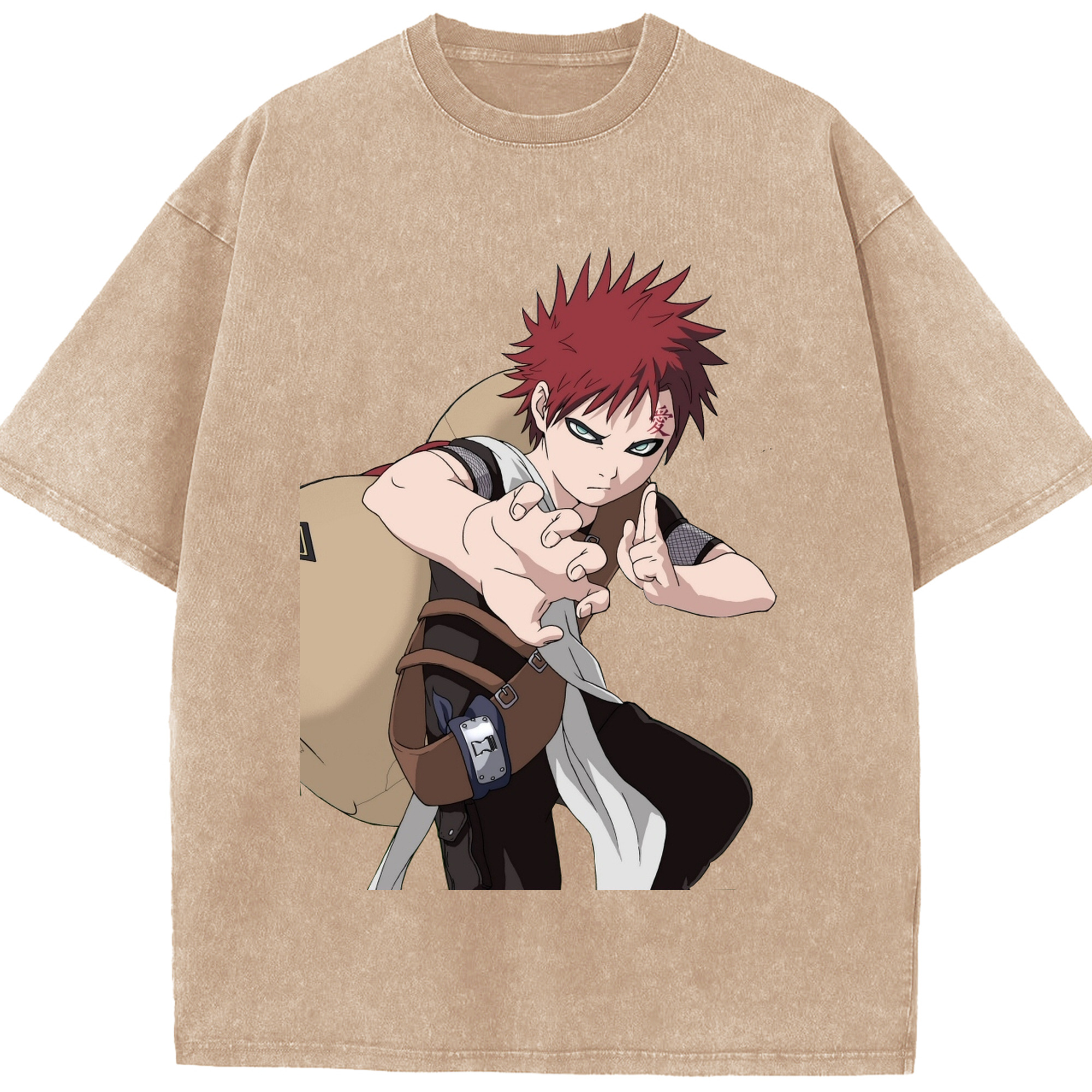 （画像用） NARUTO -ナルト- ガアラ Gaara 綿100% ヴィンテージ風 半袖Tシャツ（フロントプリント）