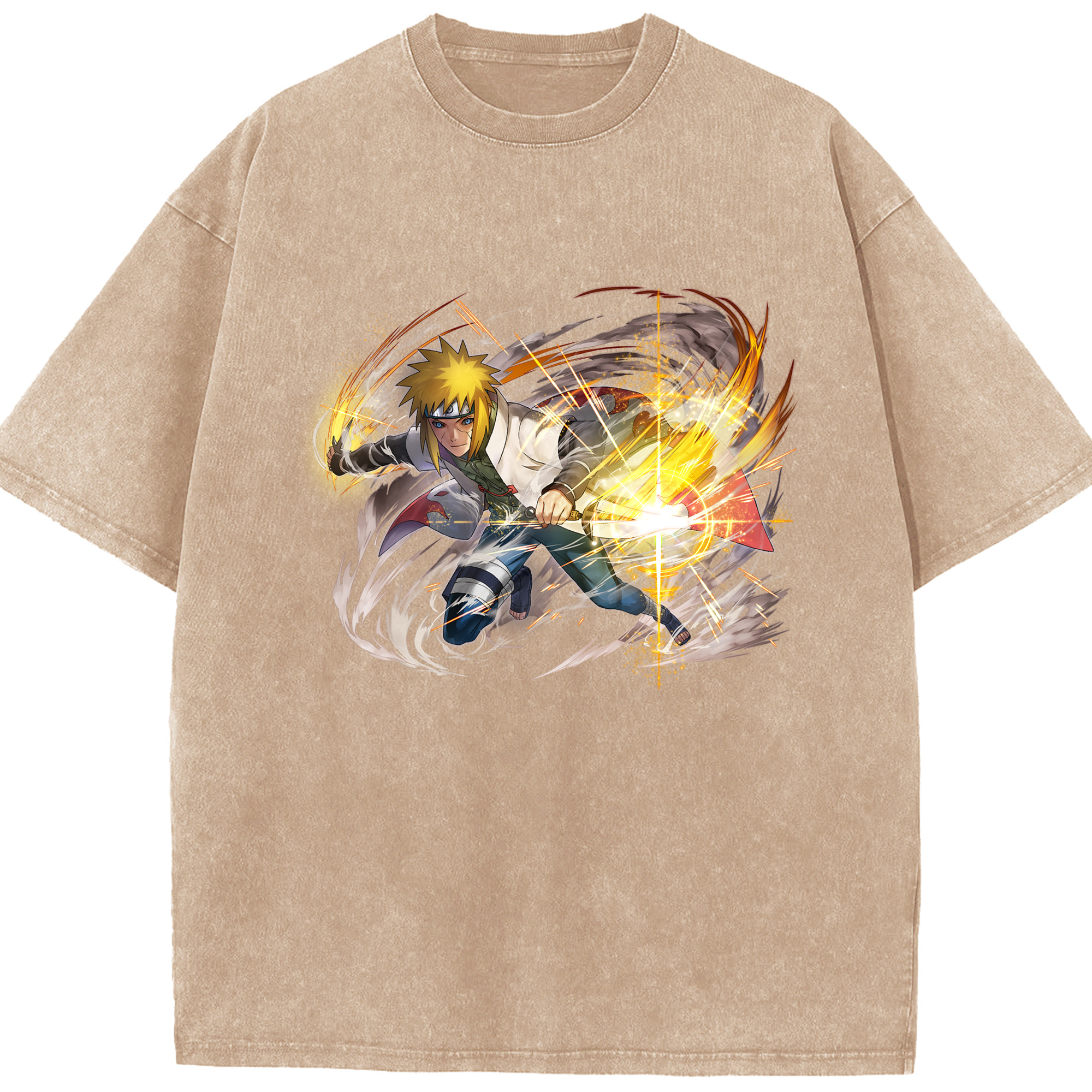（画像用） NARUTO -ナルト- 波風 ミナト Namikaze Minato 綿100% ヴィンテージ風 半袖Tシャツ（フロントプリント）