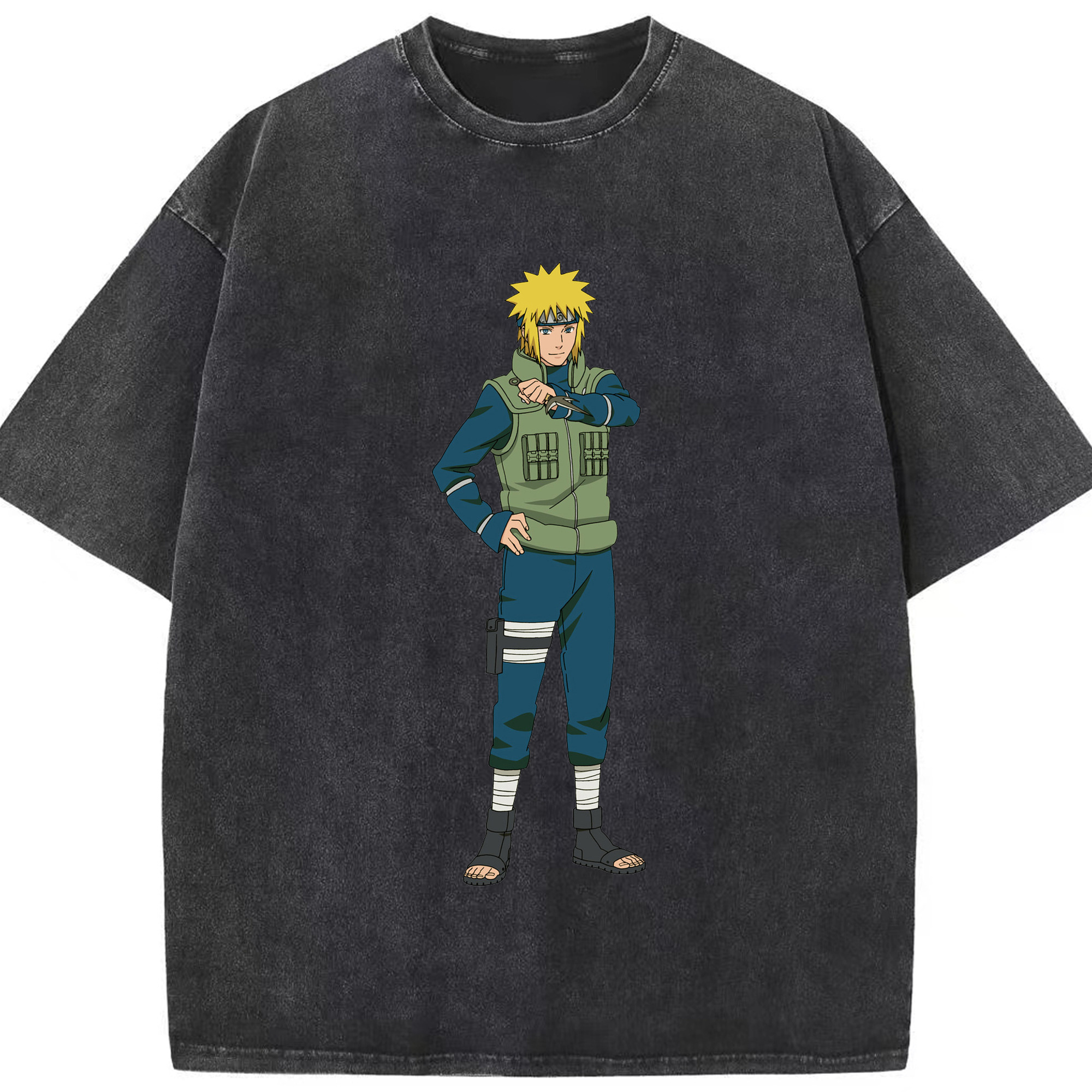 （画像用） NARUTO -ナルト- 波風 ミナト Namikaze Minato 綿100% ヴィンテージ風 半袖Tシャツ（フロントプリント）