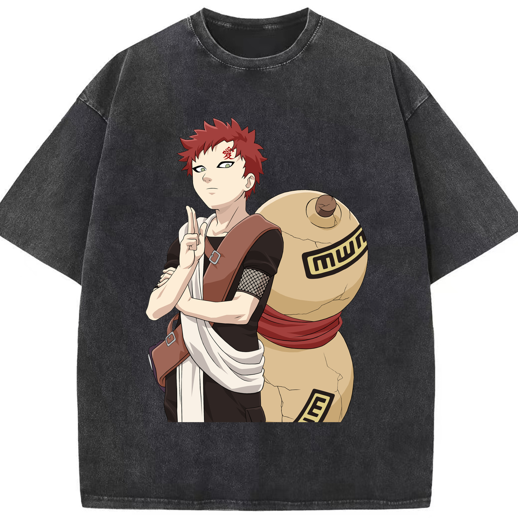 （画像用） NARUTO -ナルト- ガアラ Gaara 綿100% ヴィンテージ風 半袖Tシャツ（フロントプリント）