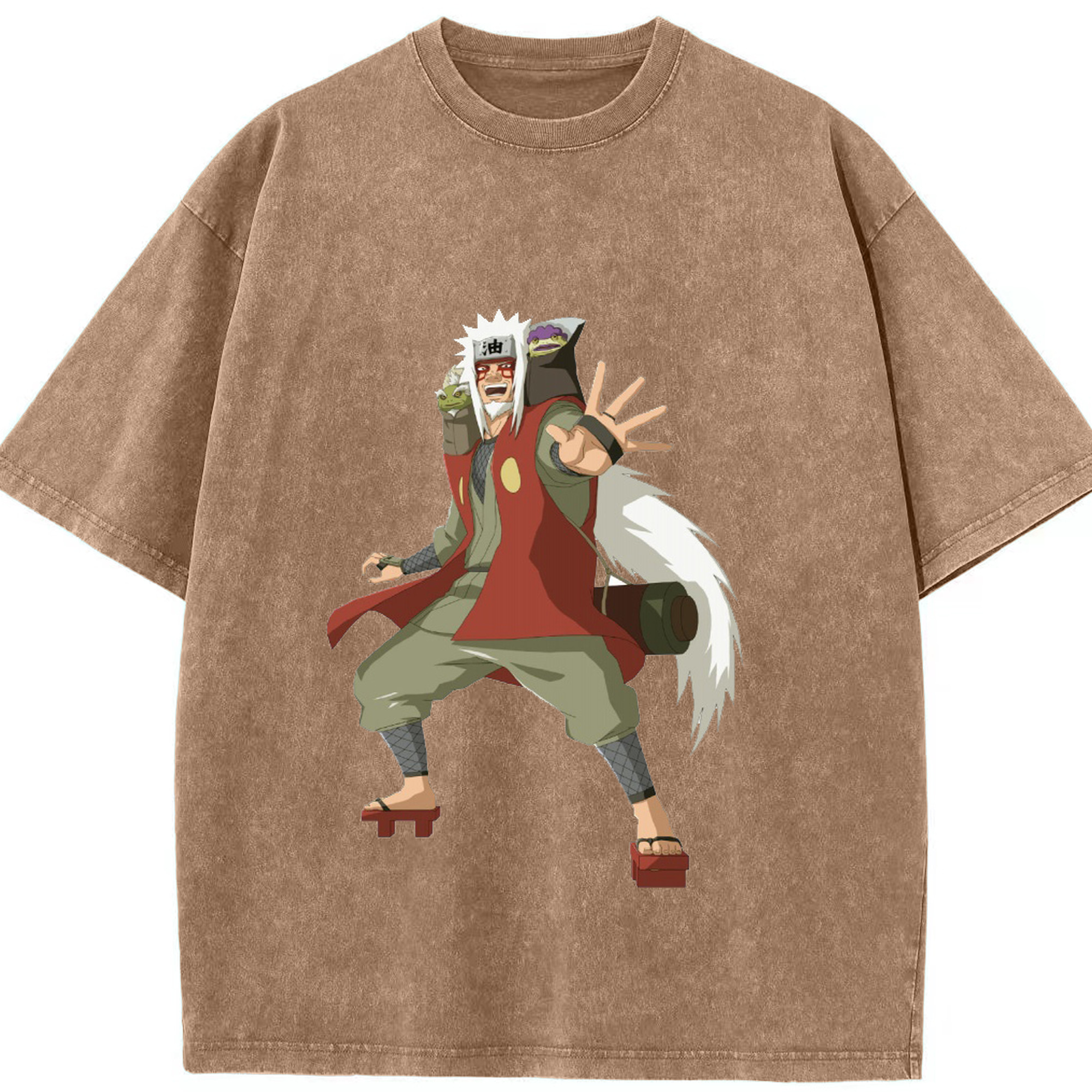 （画像用） NARUTO -ナルト- 自来也（じらいや） Jiraiya 綿100% ヴィンテージ風 半袖Tシャツ（フロントプリント）