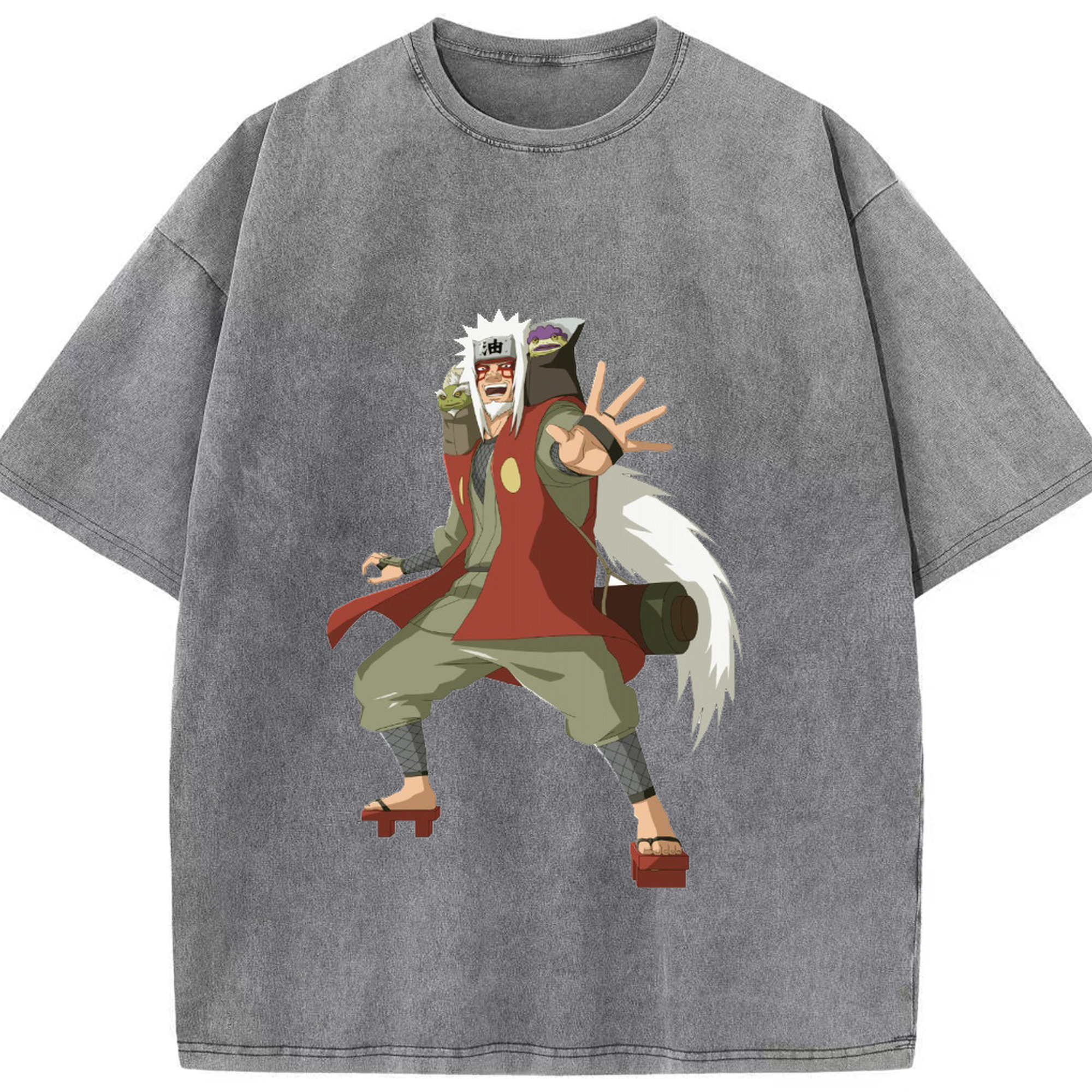 （画像用） NARUTO -ナルト- 自来也（じらいや） Jiraiya 綿100% ヴィンテージ風 半袖Tシャツ（フロントプリント）