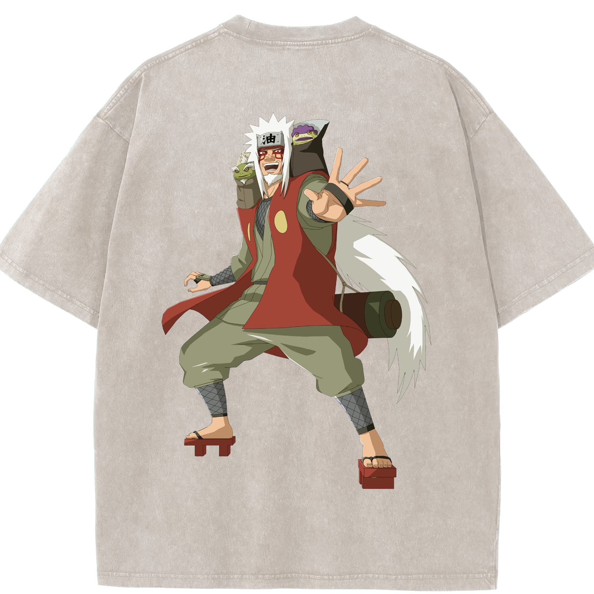 （画像用） NARUTO -ナルト- 自来也（じらいや） Jiraiya 綿100% ヴィンテージ風 半袖Tシャツ（背面プリント）