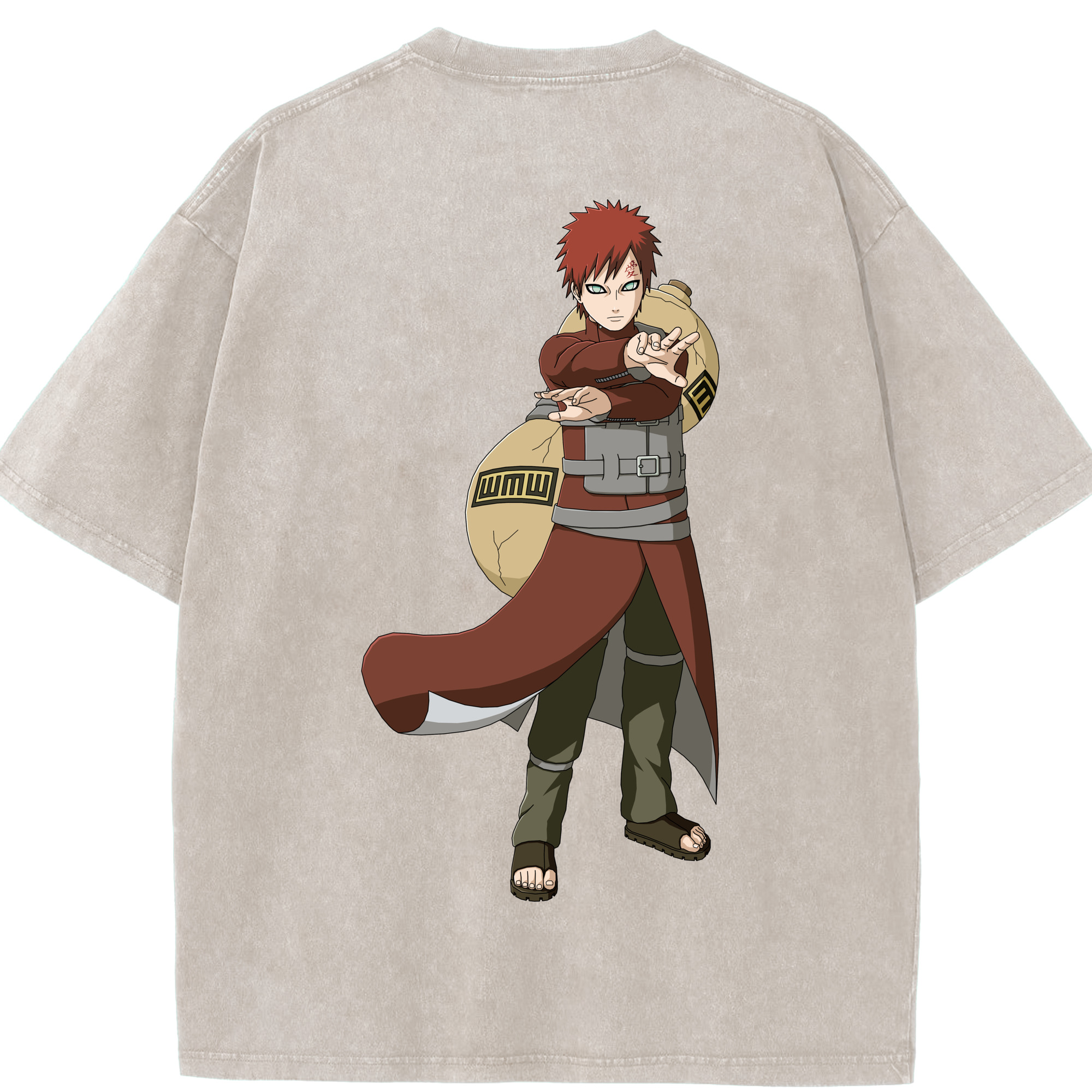 （画像用） NARUTO -ナルト- ガアラ Gaara 綿100% ヴィンテージ風 半袖Tシャツ（背面プリント）