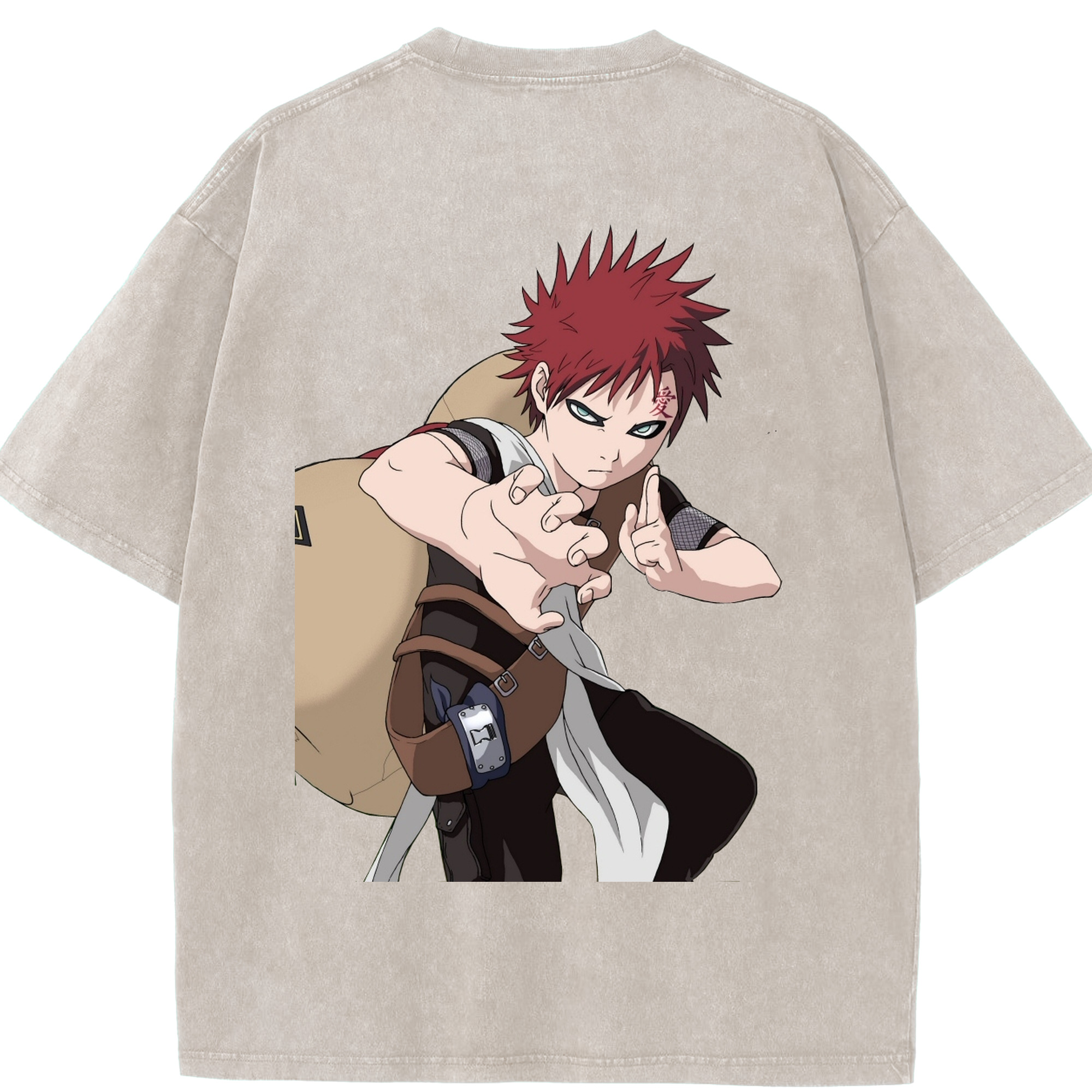 （画像用） NARUTO -ナルト- ガアラ Gaara 綿100% ヴィンテージ風 半袖Tシャツ（背面プリント）