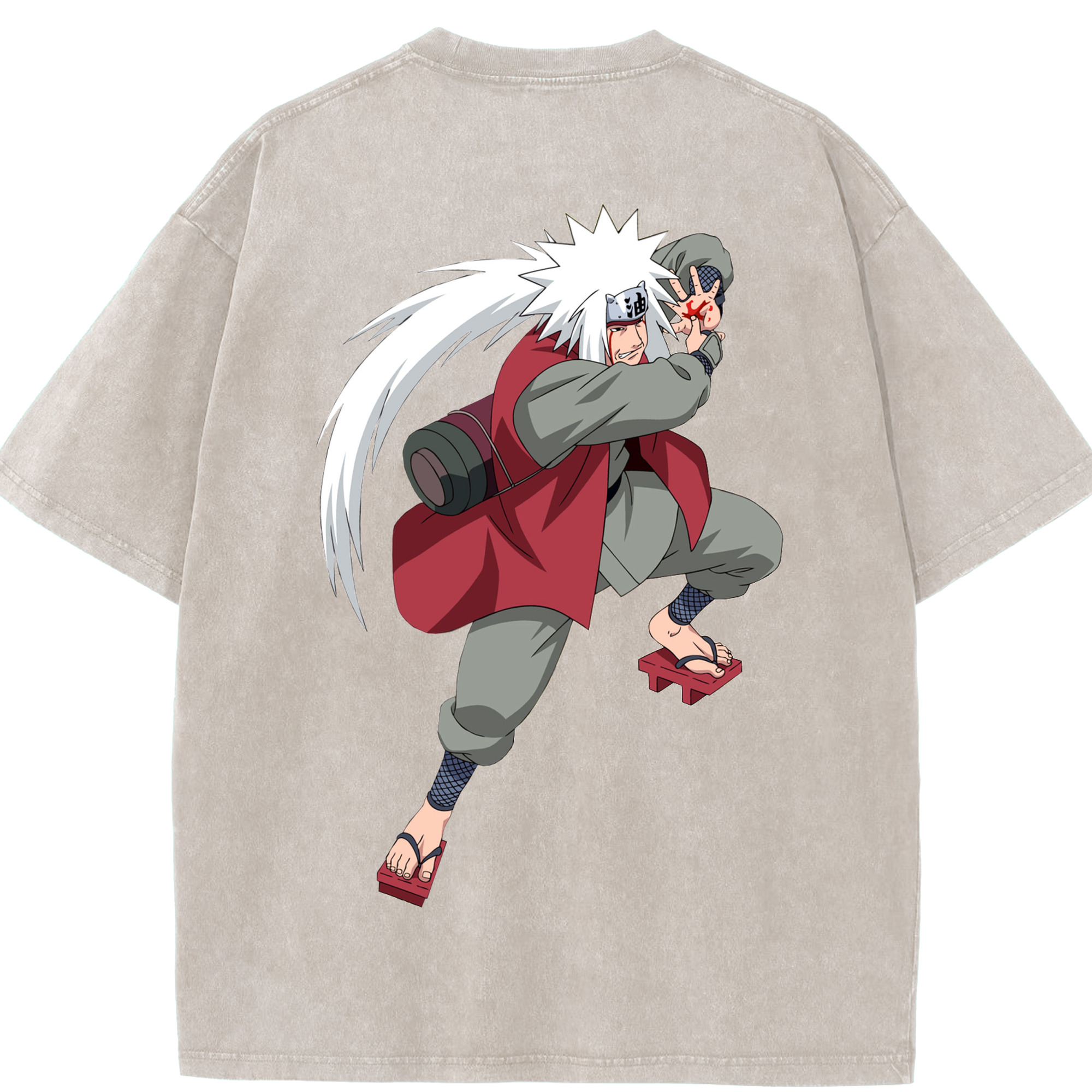 （画像用） NARUTO -ナルト- 自来也（じらいや） Jiraiya 綿100% ヴィンテージ風 半袖Tシャツ（背面プリント）