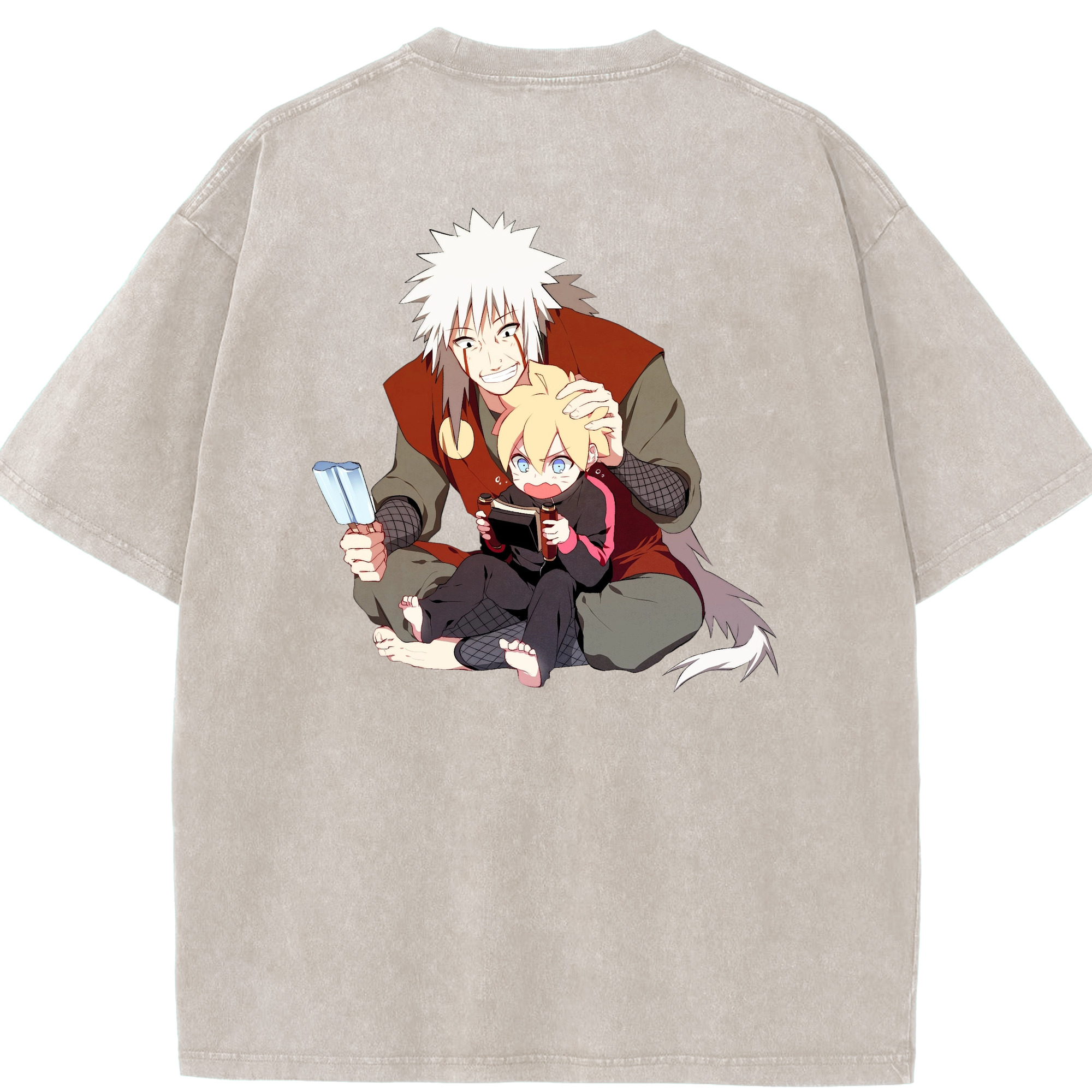 （画像用） NARUTO -ナルト- 自来也（じらいや） Jiraiya 綿100% ヴィンテージ風 半袖Tシャツ（背面プリント）
