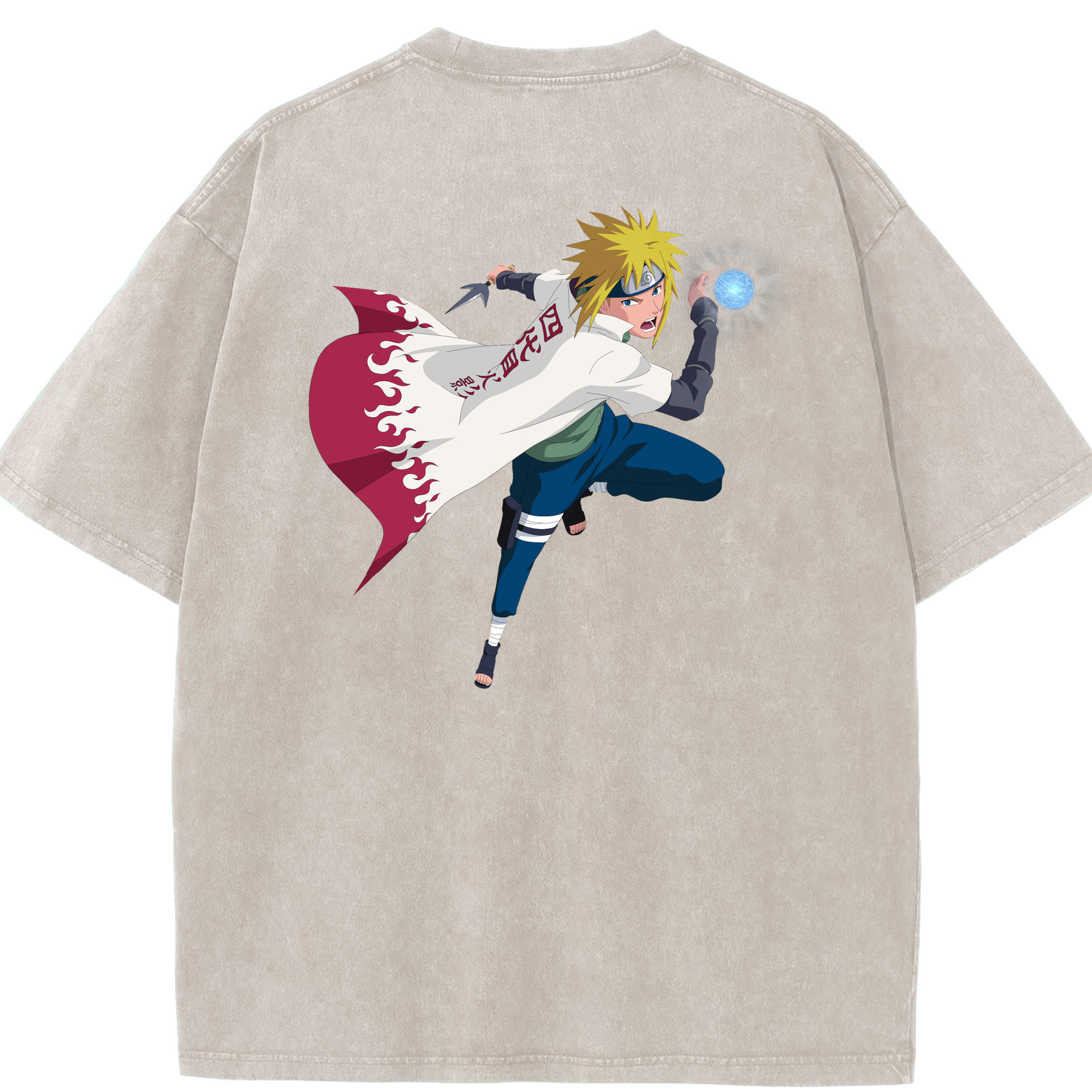 （画像用） NARUTO -ナルト- 波風 ミナト Namikaze Minato 綿100% ヴィンテージ風 半袖Tシャツ（背面プリント）