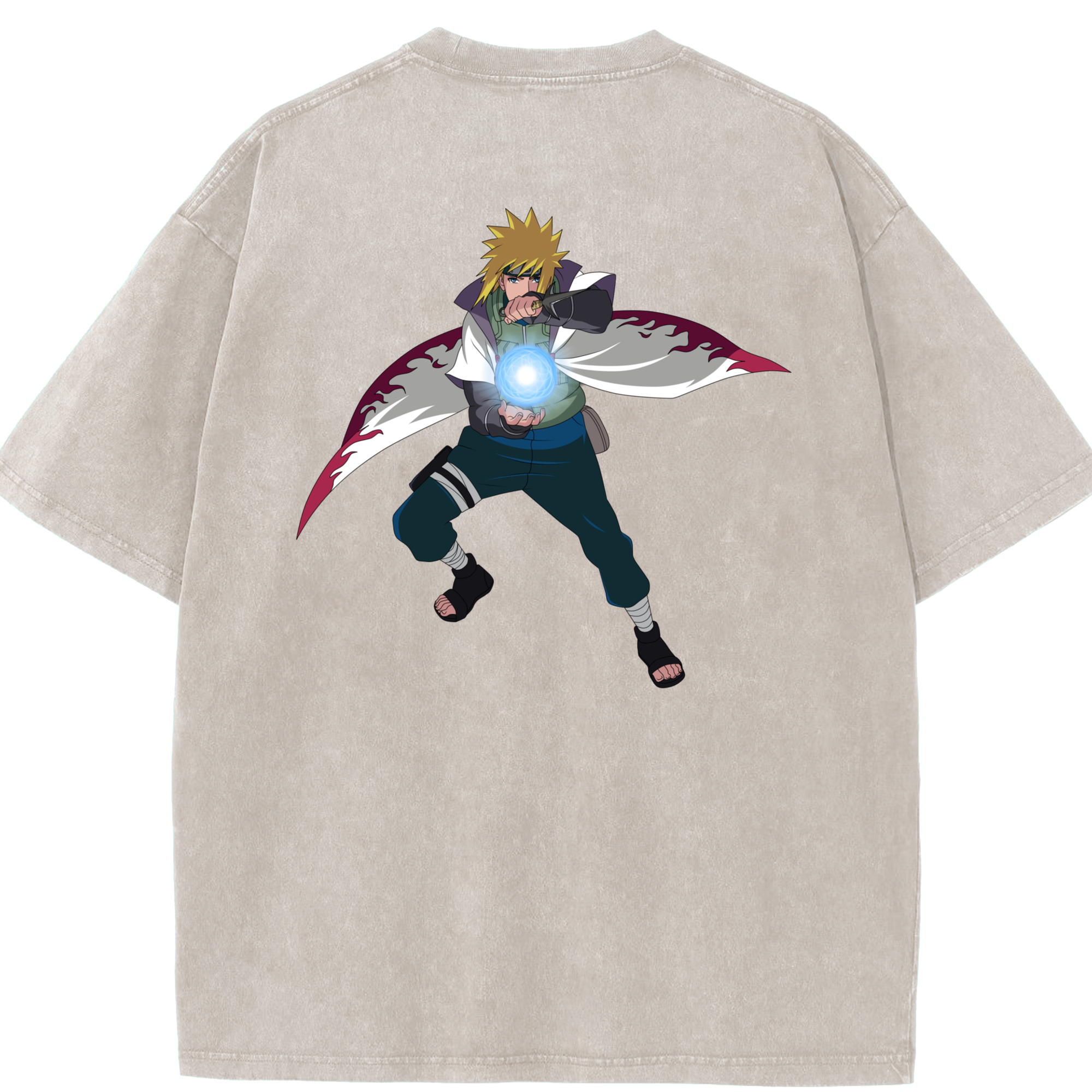 （画像用） NARUTO -ナルト- 波風 ミナト Namikaze Minato 綿100% ヴィンテージ風 半袖Tシャツ（背面プリント）