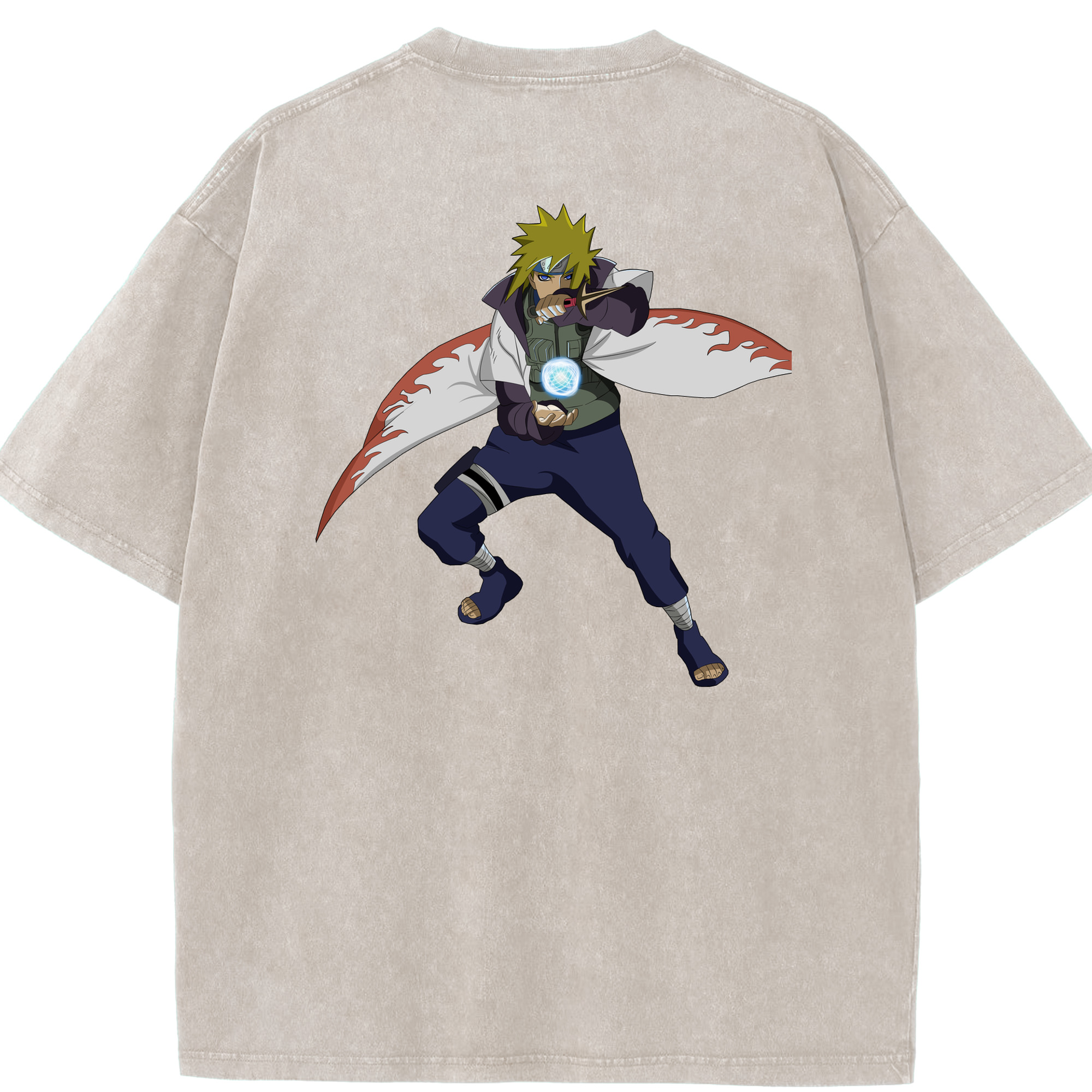 （画像用） NARUTO -ナルト- 波風 ミナト Namikaze Minato 綿100% ヴィンテージ風 半袖Tシャツ（背面プリント）