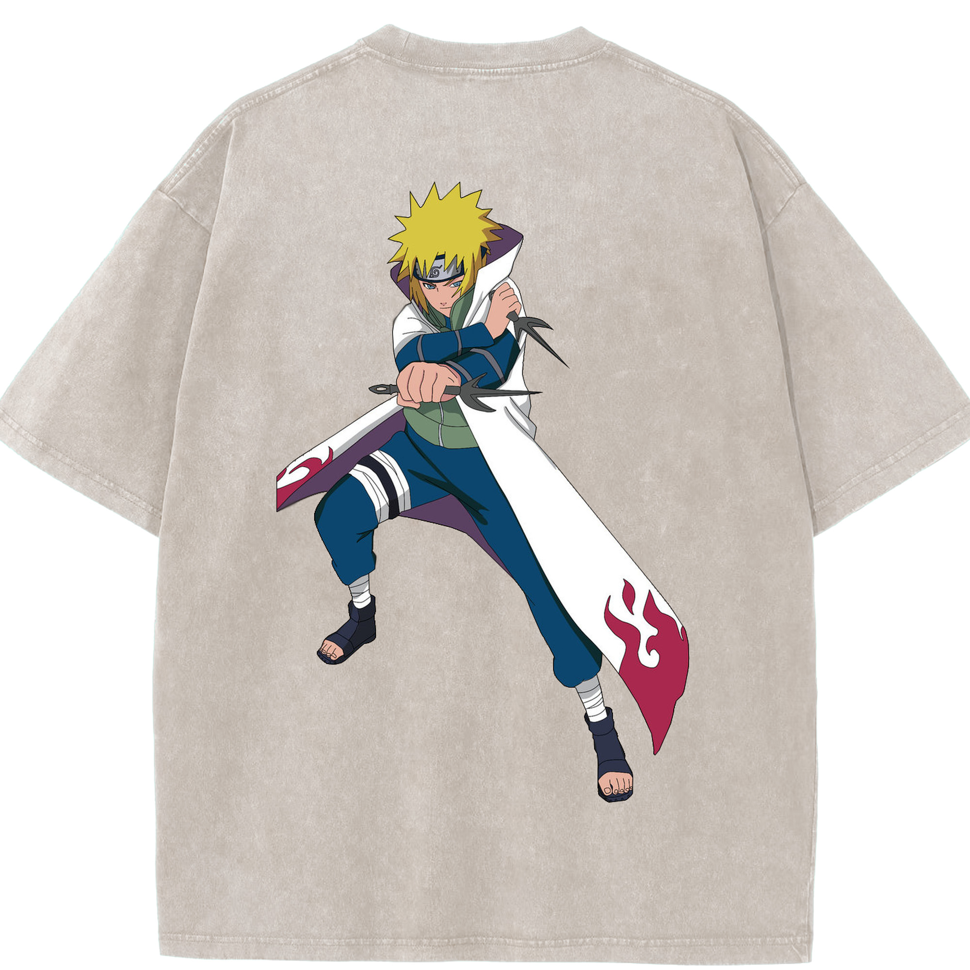（画像用） NARUTO -ナルト- 波風 ミナト Namikaze Minato 綿100% ヴィンテージ風 半袖Tシャツ（背面プリント）