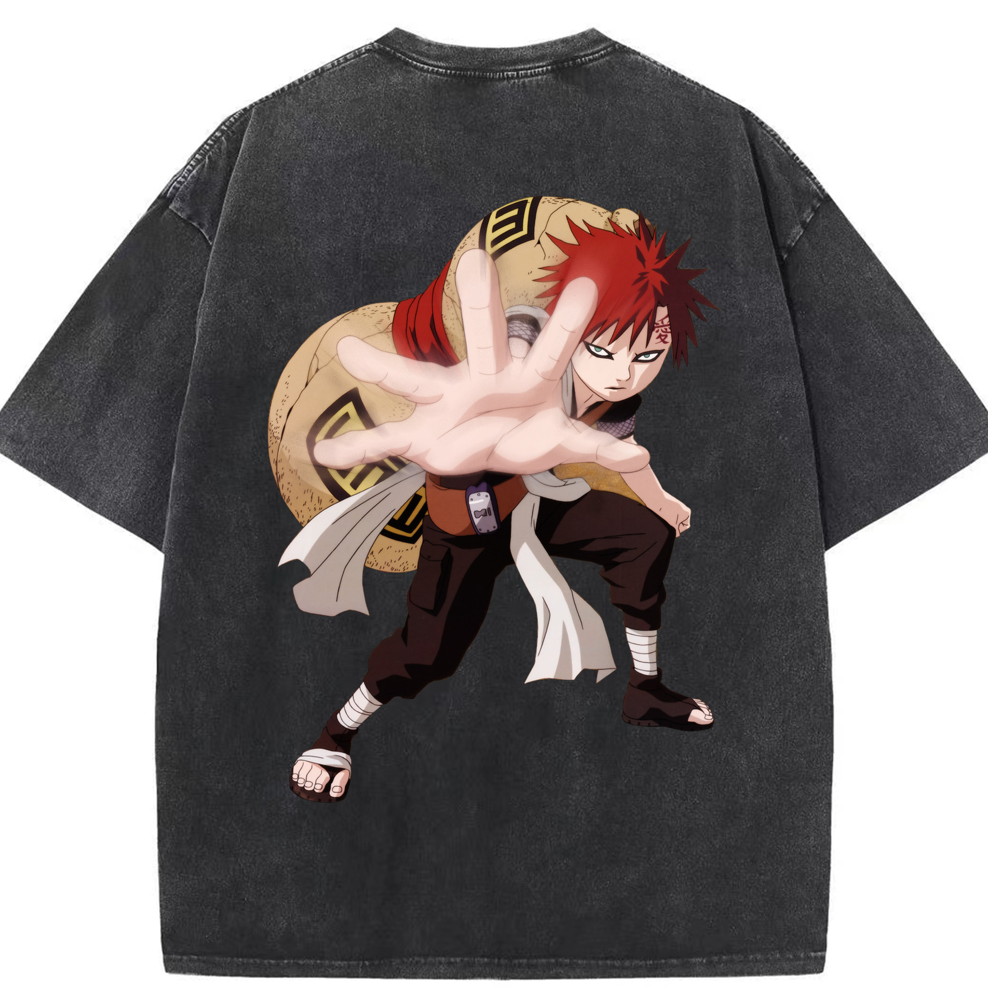 （画像用） NARUTO -ナルト- ガアラ Gaara 綿100% ヴィンテージ風 半袖Tシャツ（背面プリント）