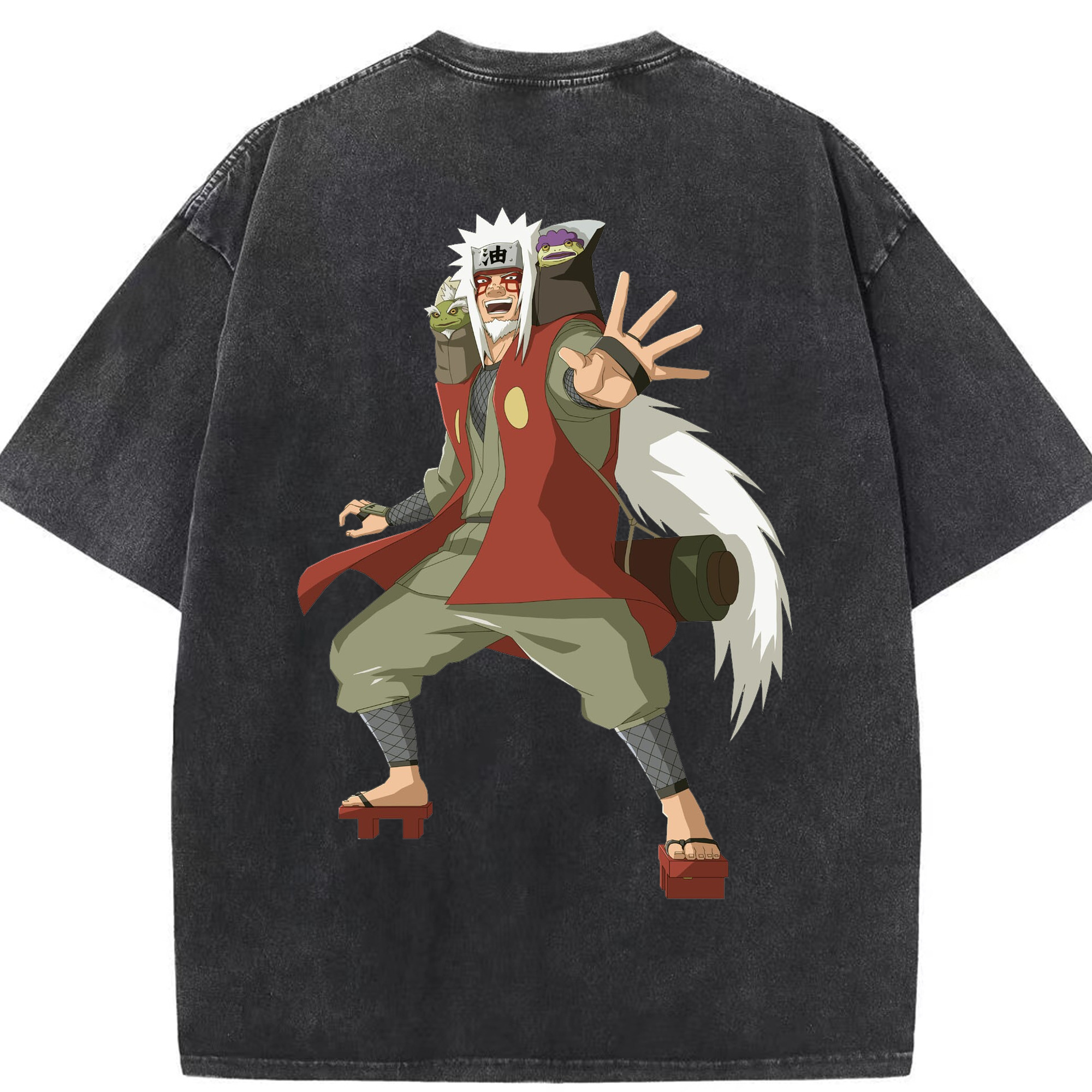 （画像用） NARUTO -ナルト- 自来也（じらいや） Jiraiya 綿100% ヴィンテージ風 半袖Tシャツ（背面プリント）
