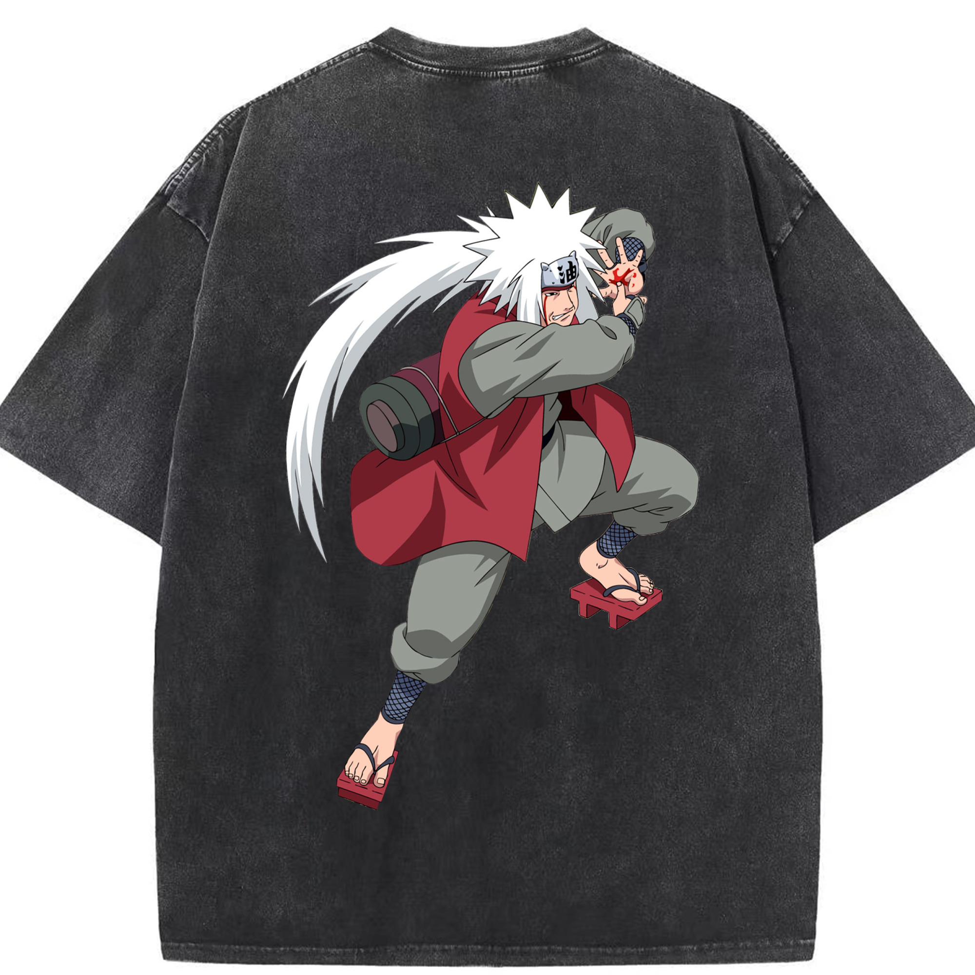 （画像用） NARUTO -ナルト- 自来也（じらいや） Jiraiya 綿100% ヴィンテージ風 半袖Tシャツ（背面プリント）