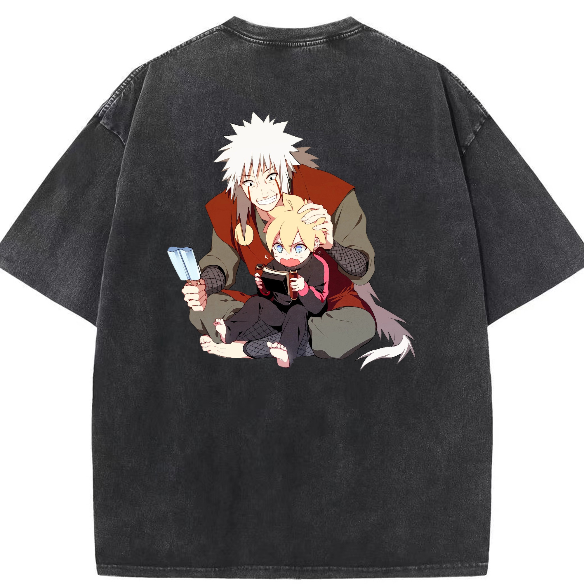 （画像用） NARUTO -ナルト- 自来也（じらいや） Jiraiya 綿100% ヴィンテージ風 半袖Tシャツ（背面プリント）